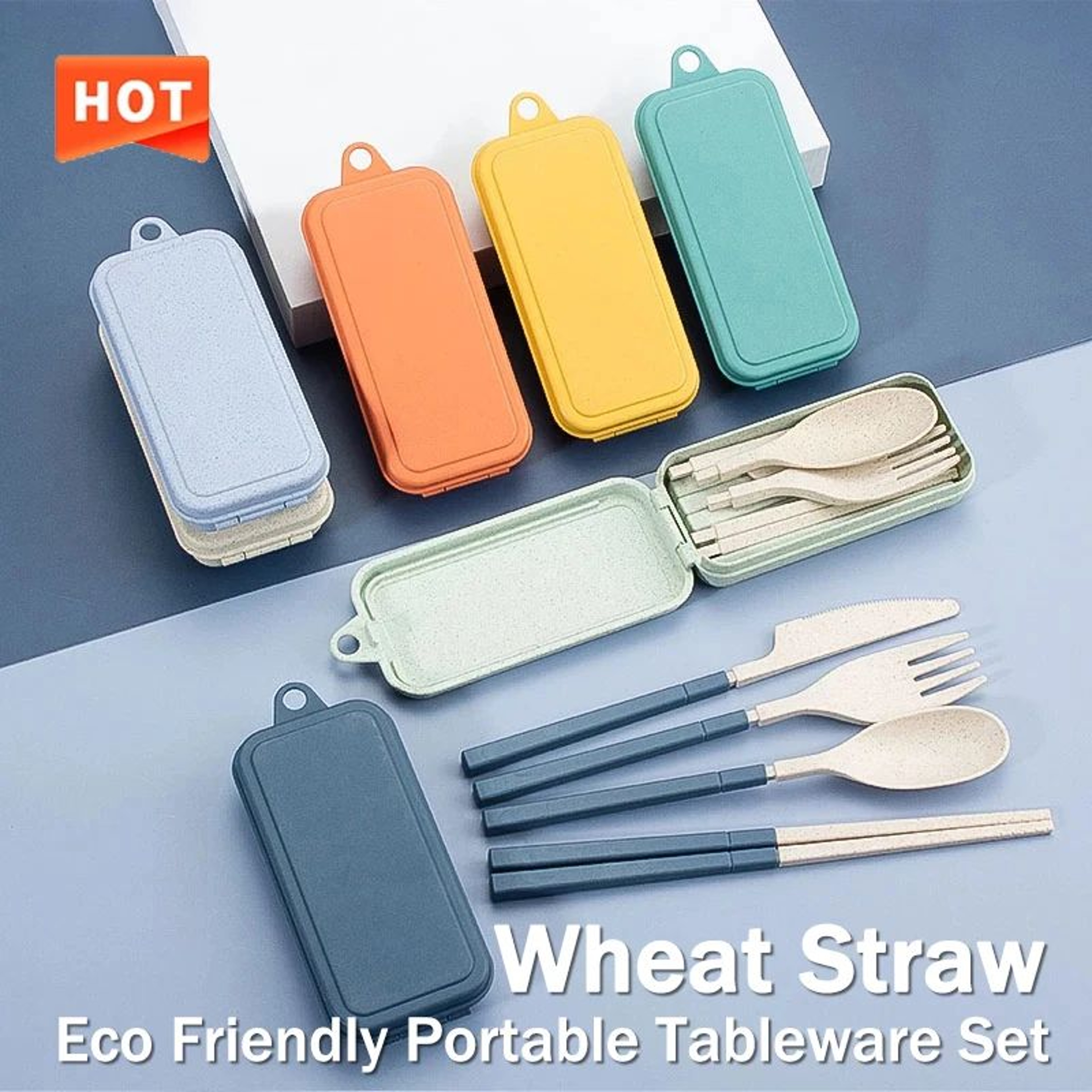 EcoLite 4Piece Portable Travel Cutlery Set  Sustainable EcoFriendly Wheat Straw Tableware With Case 0