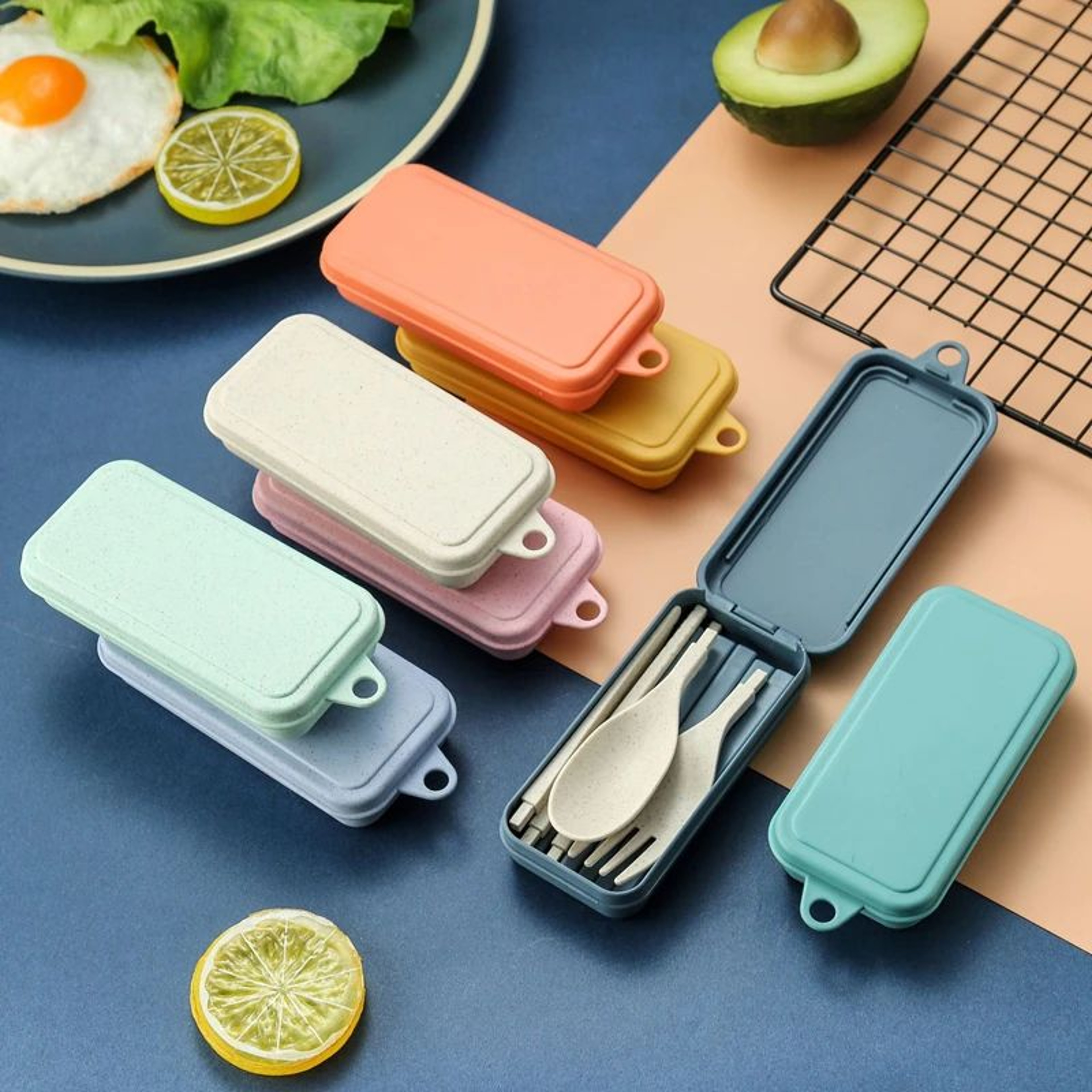 EcoLite 4Piece Portable Travel Cutlery Set  Sustainable EcoFriendly Wheat Straw Tableware With Case 1