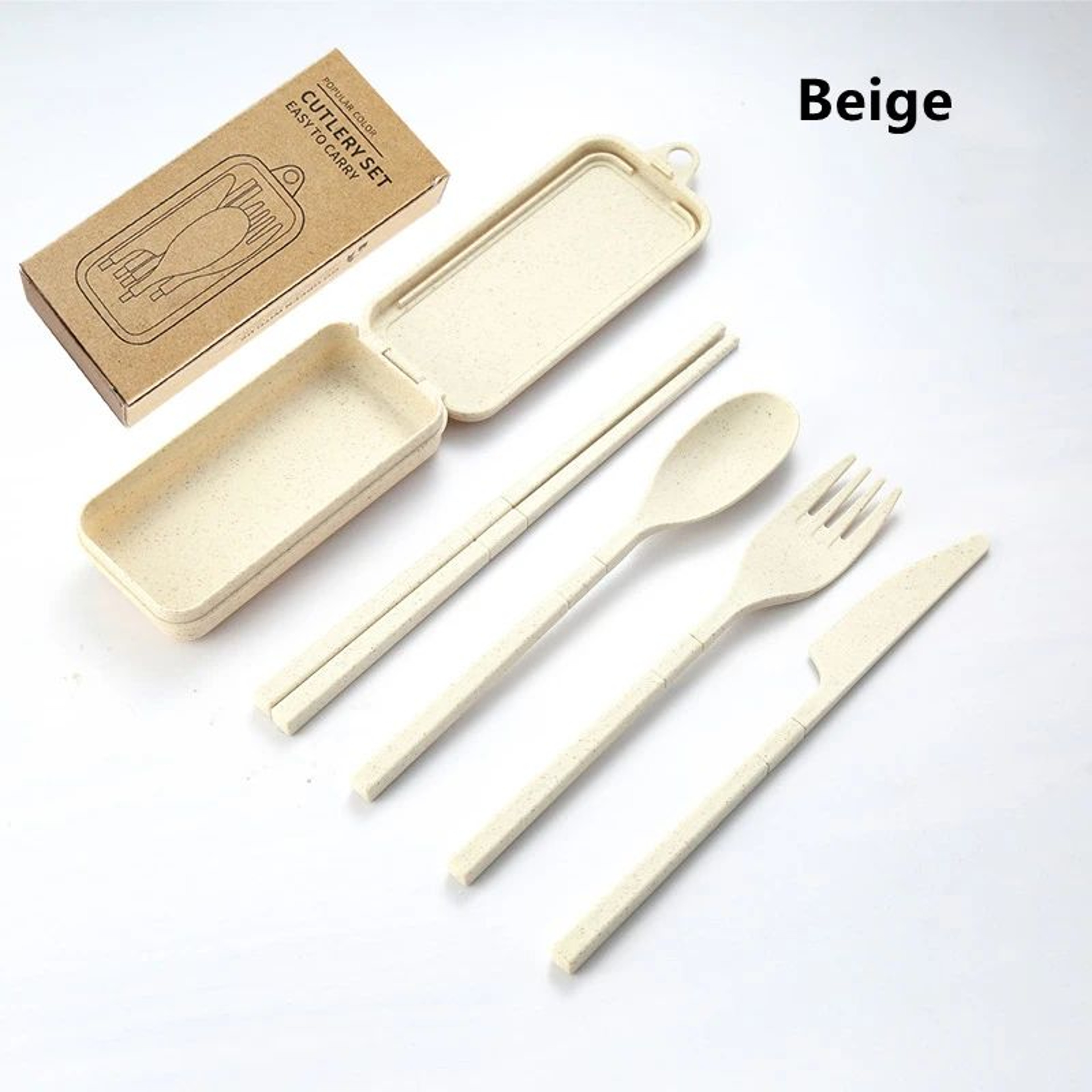 EcoLite 4Piece Portable Travel Cutlery Set  Sustainable EcoFriendly Wheat Straw Tableware With Case 13