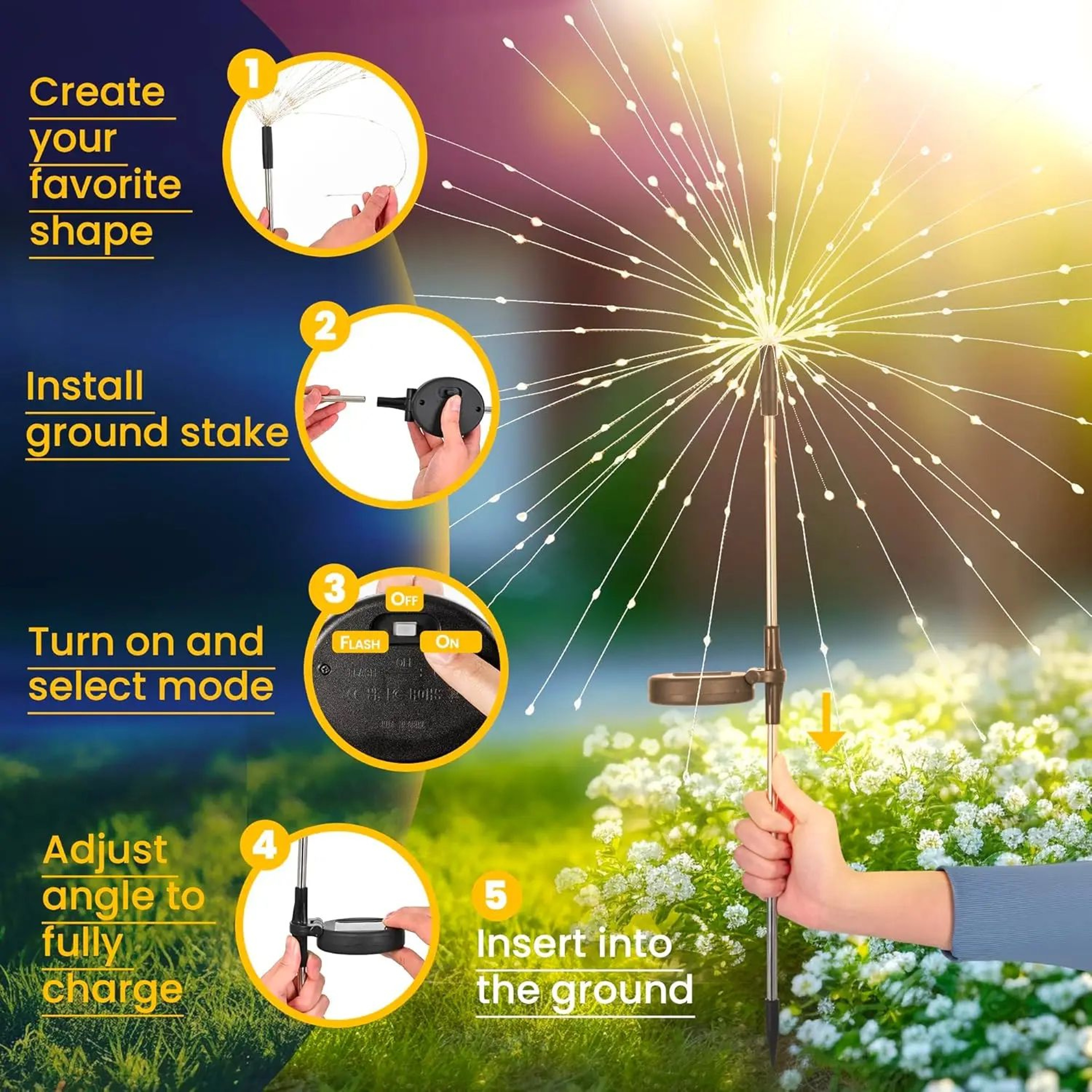 Solar Firework Garden Lights  Waterproof Outdoor Fairy Pathway  Patio Decor 2