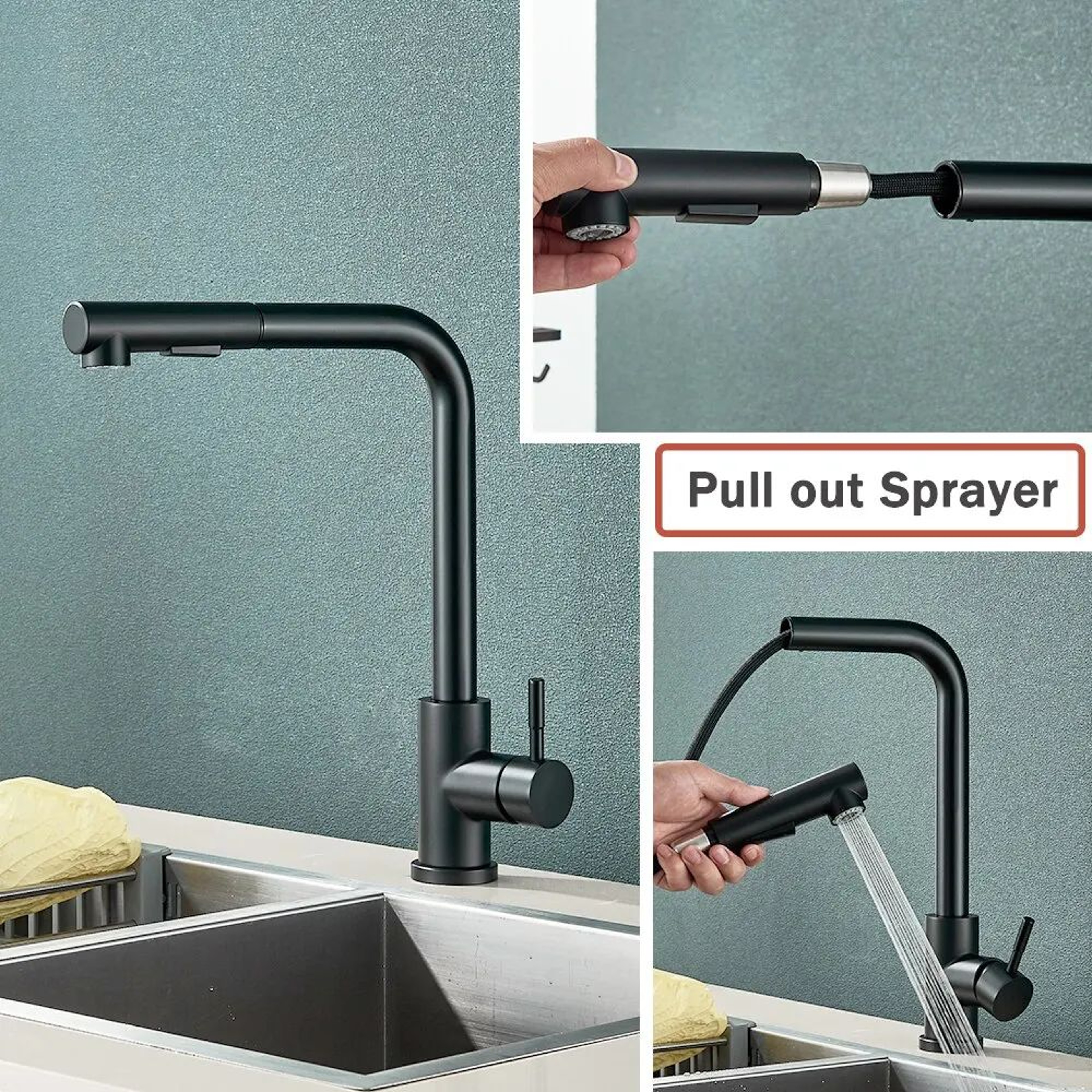 Matte Black PullOut Kitchen Faucet With DualMode Sprayer 360 Swivel HotCold Single Handle 0