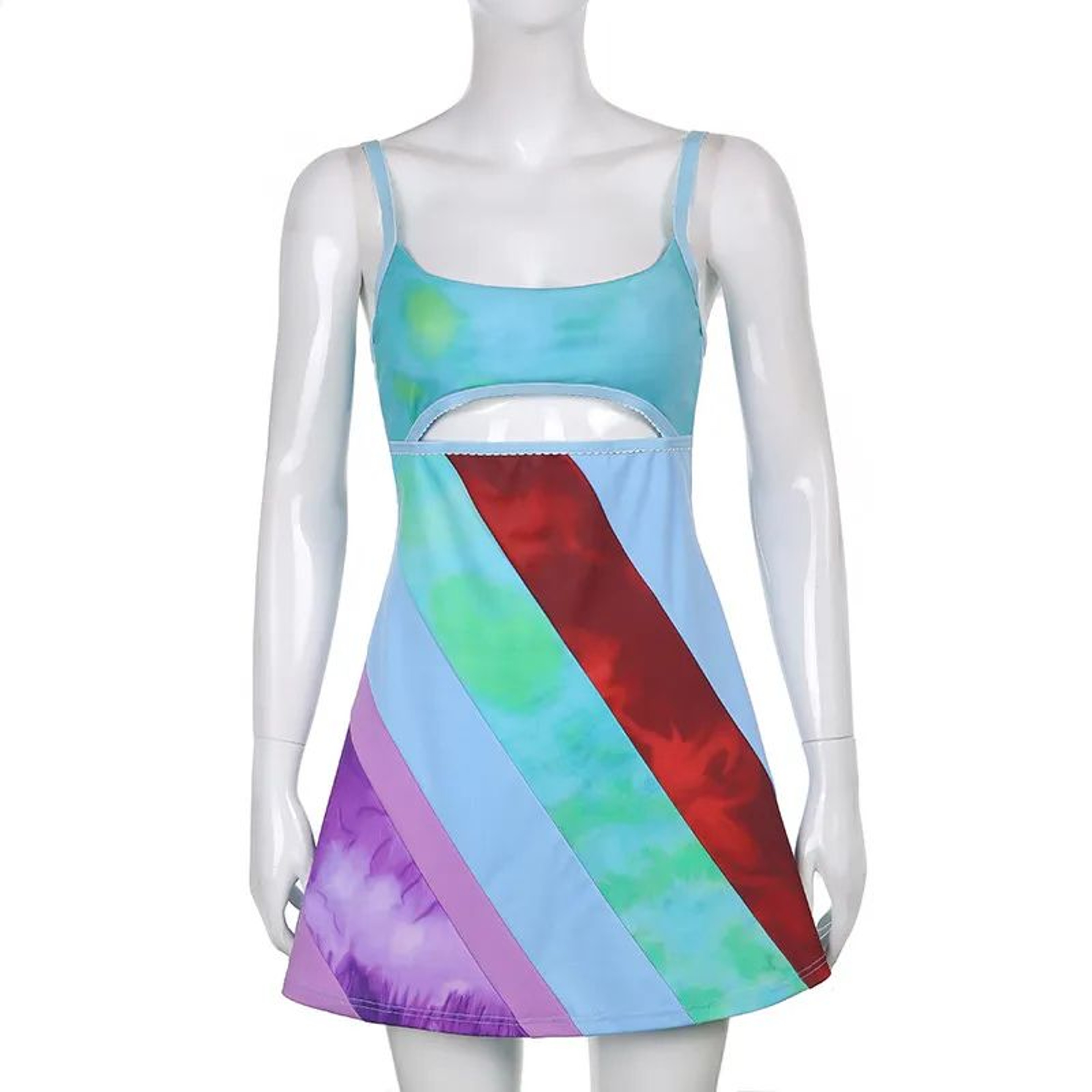Vintage Y2K Bodycon Mini Dress  Contrast Sling Cutout Summer Streetwear Clubwear 3