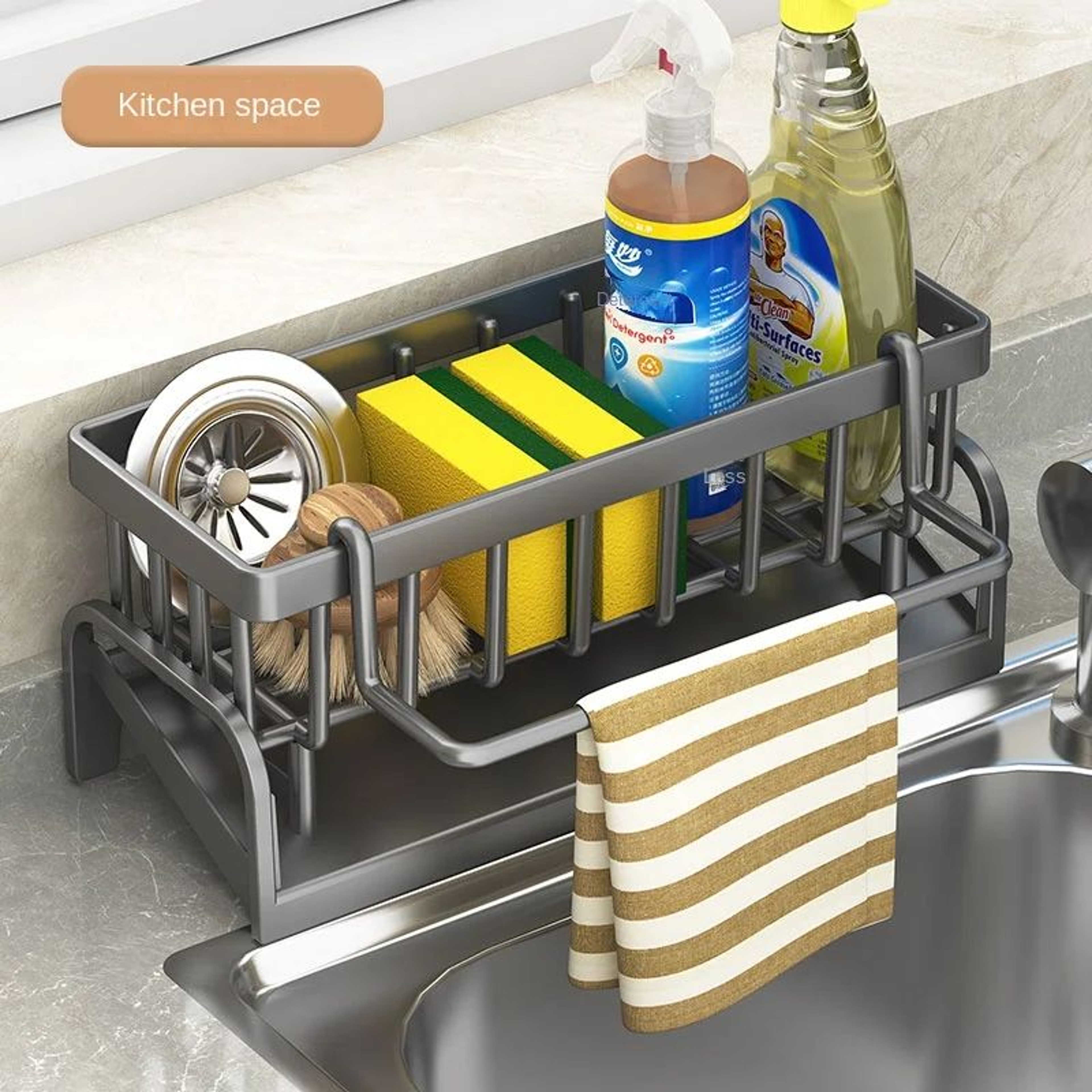 SpaceSaving Sink Caddy Organizer With Drain Tray For Sponge  Soap Storage 1