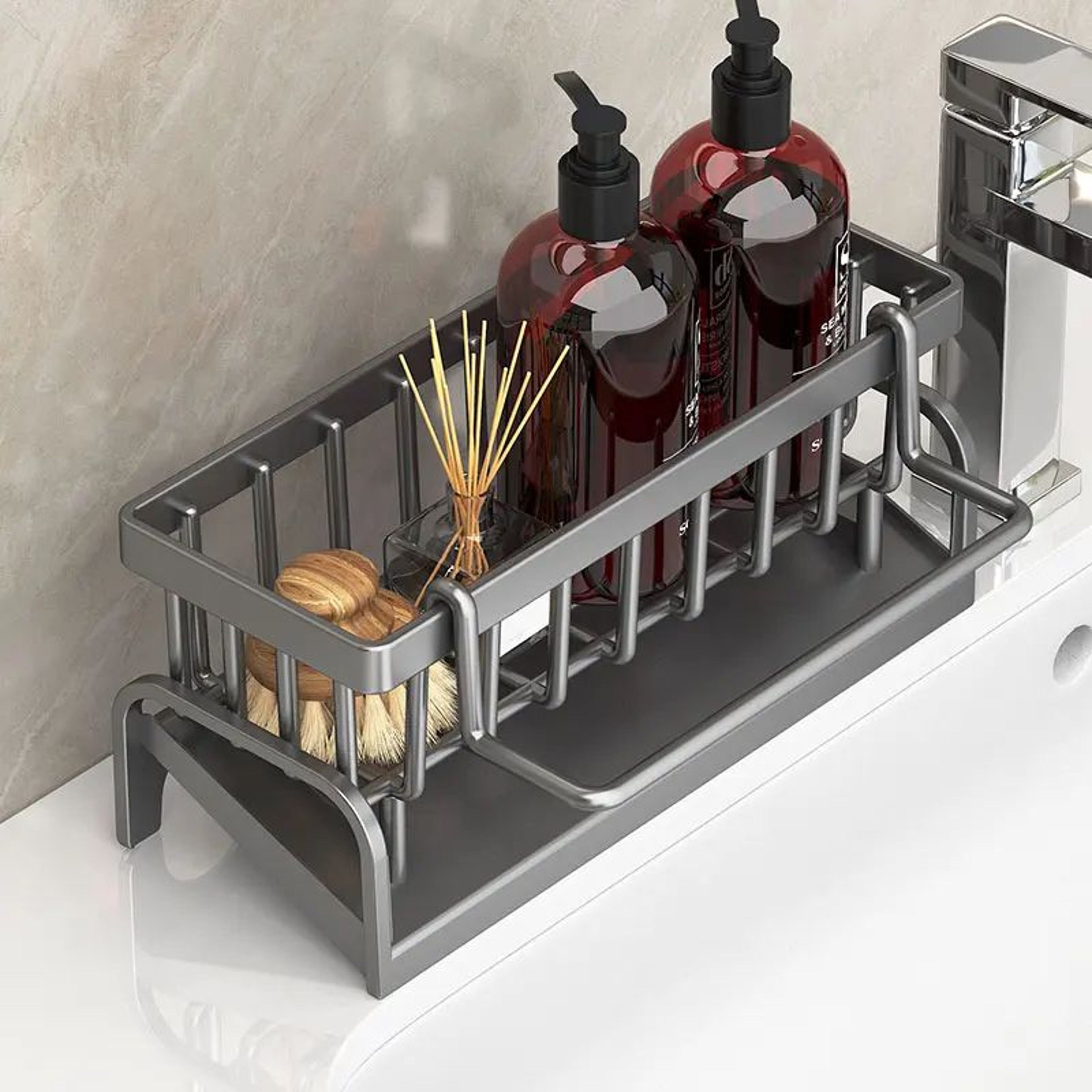 SpaceSaving Sink Caddy Organizer With Drain Tray For Sponge  Soap Storage 5