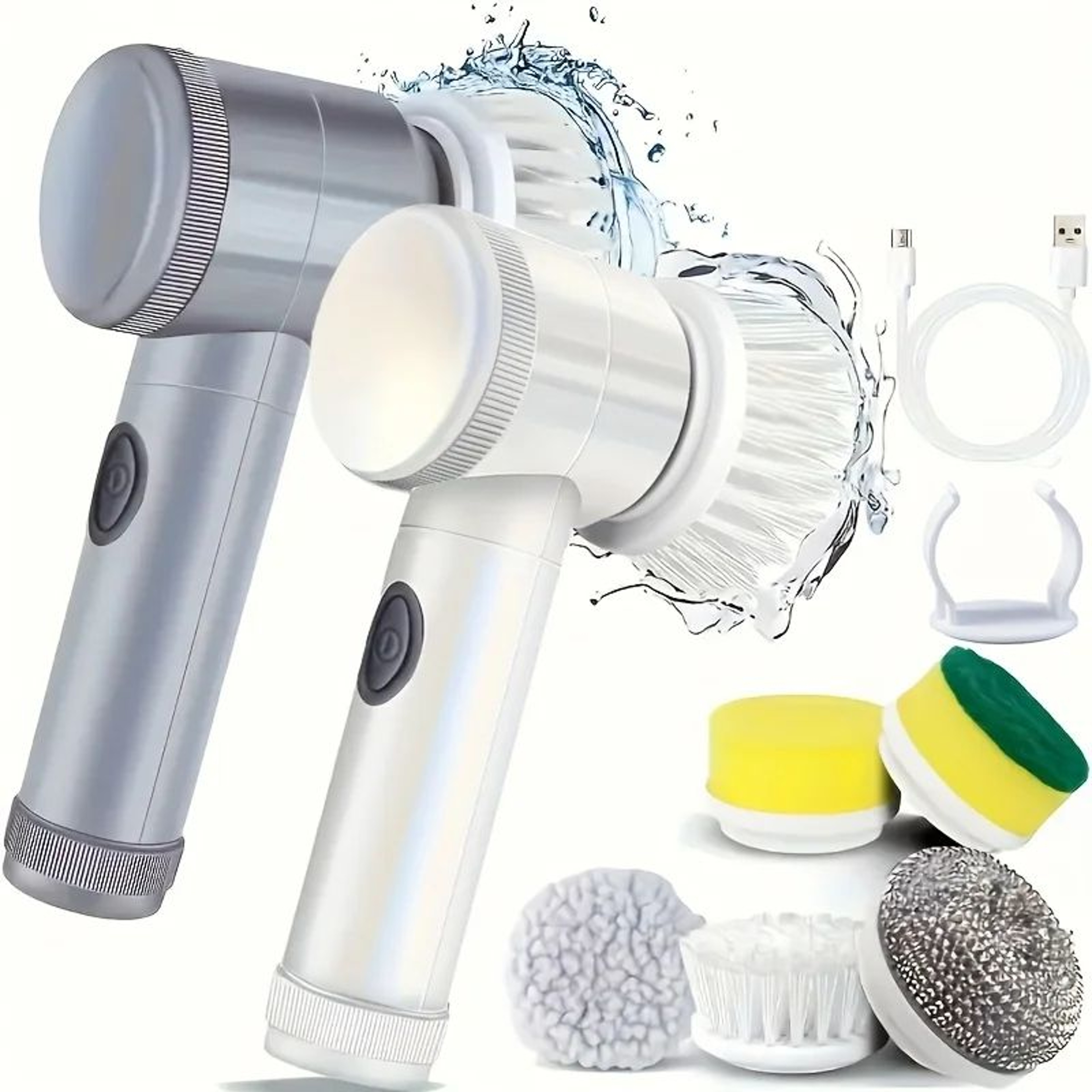 Cordless Electric Spin Scrubber With Long Handle  5 Brush Heads For Tile And Grout Cleaning 0