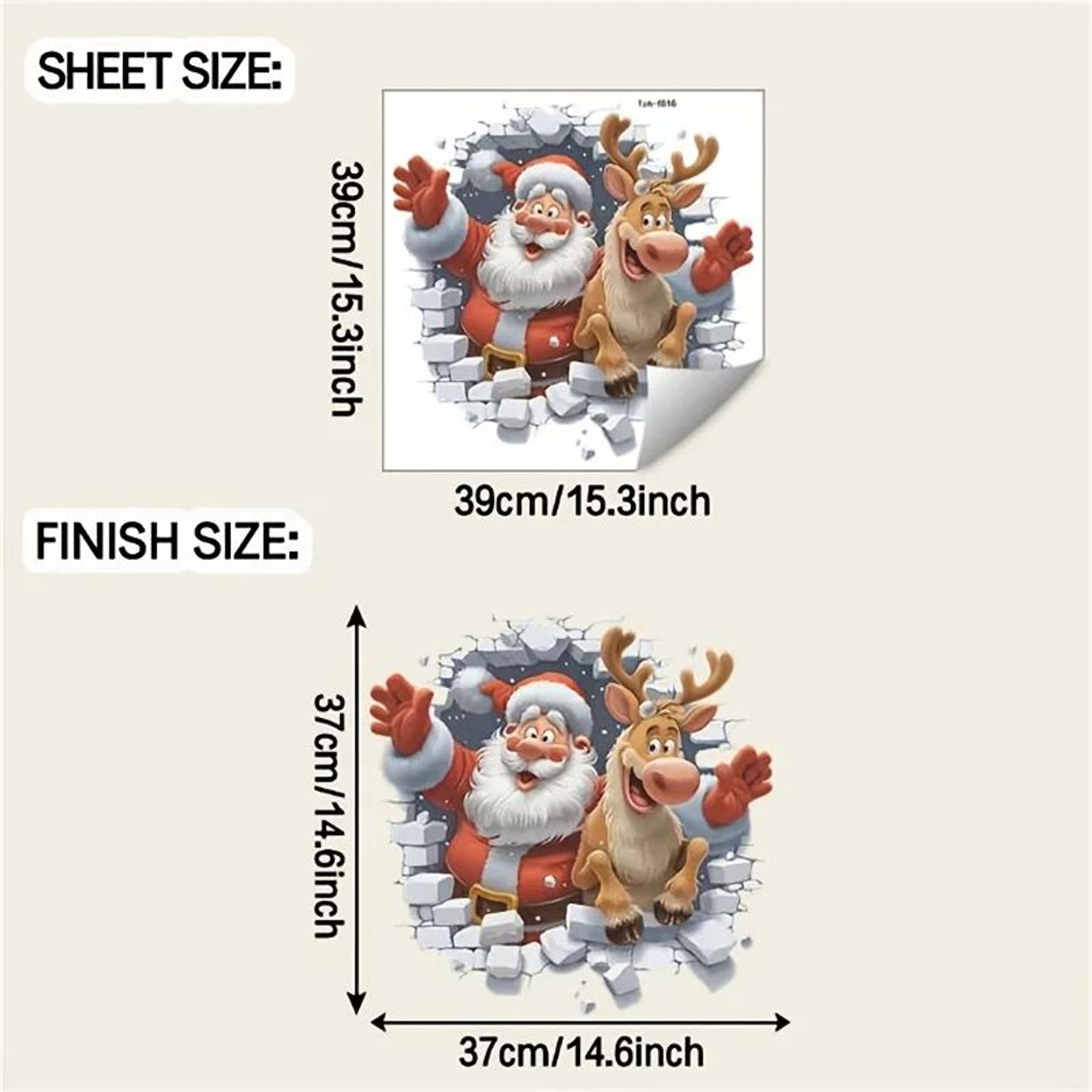 Festive 3D Santa  Rudolf Christmas Wall Stickers  Removable SelfAdhesive Holiday Window  Wall Decal 2