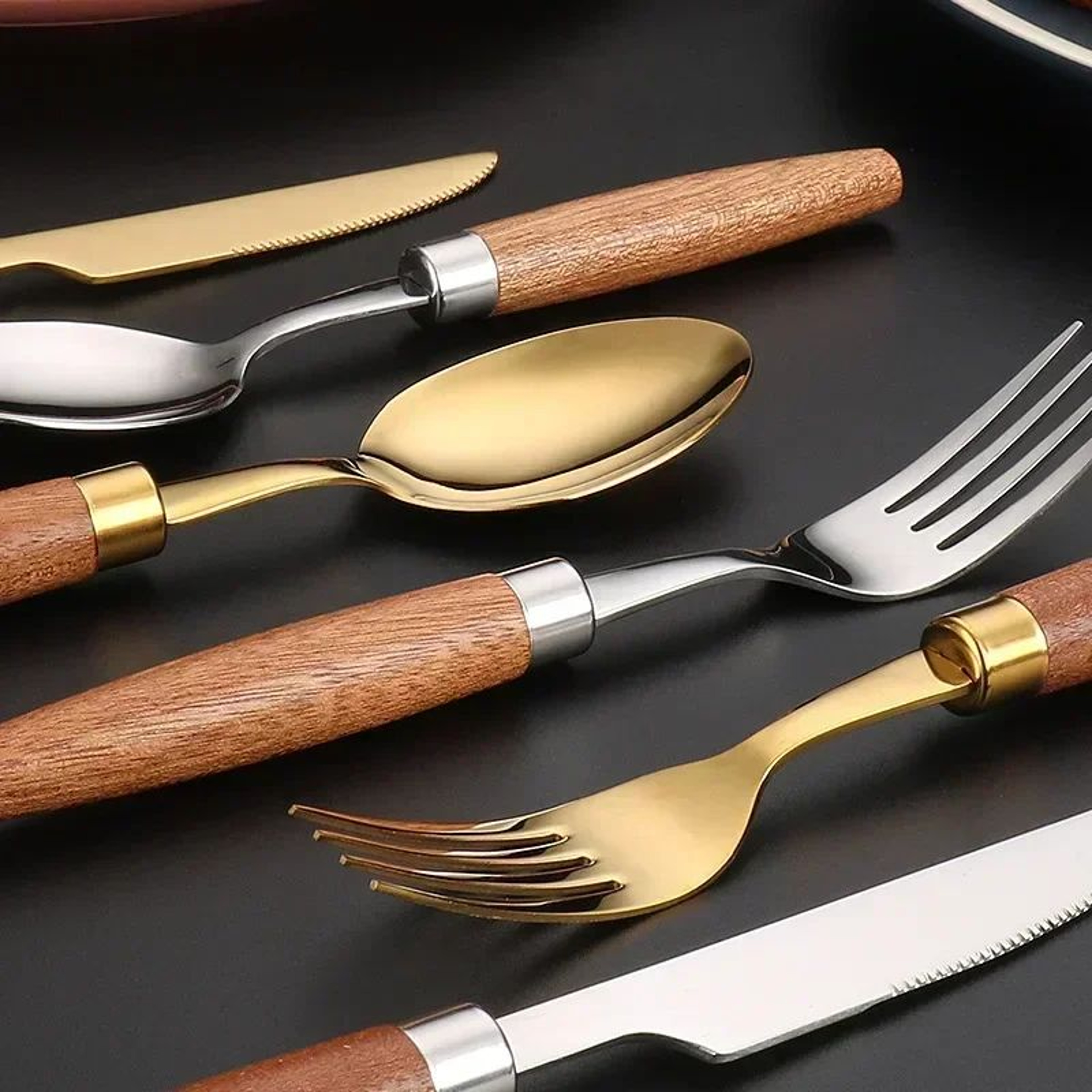 Sapele Wooden Handle Cutlery Set  4Piece Stainless Steel Flatware Collection 5