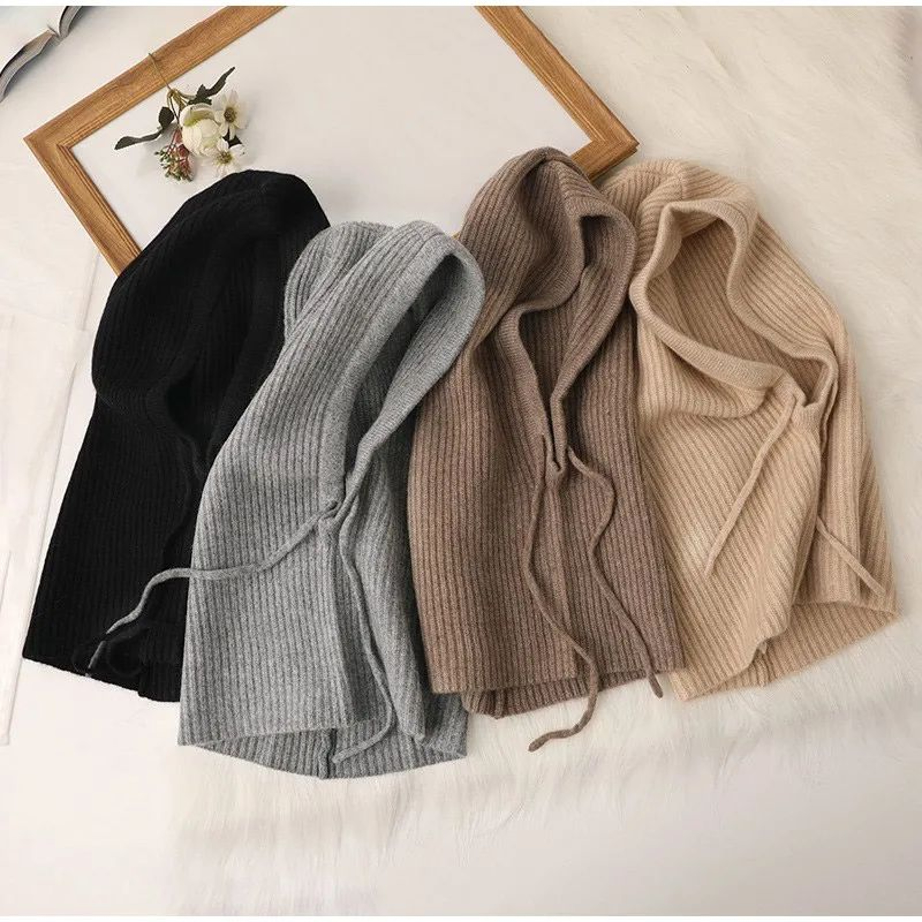 Korean Knit Hooded Balaclava Hat  Womens Winter Neck Warmer Beanie 2