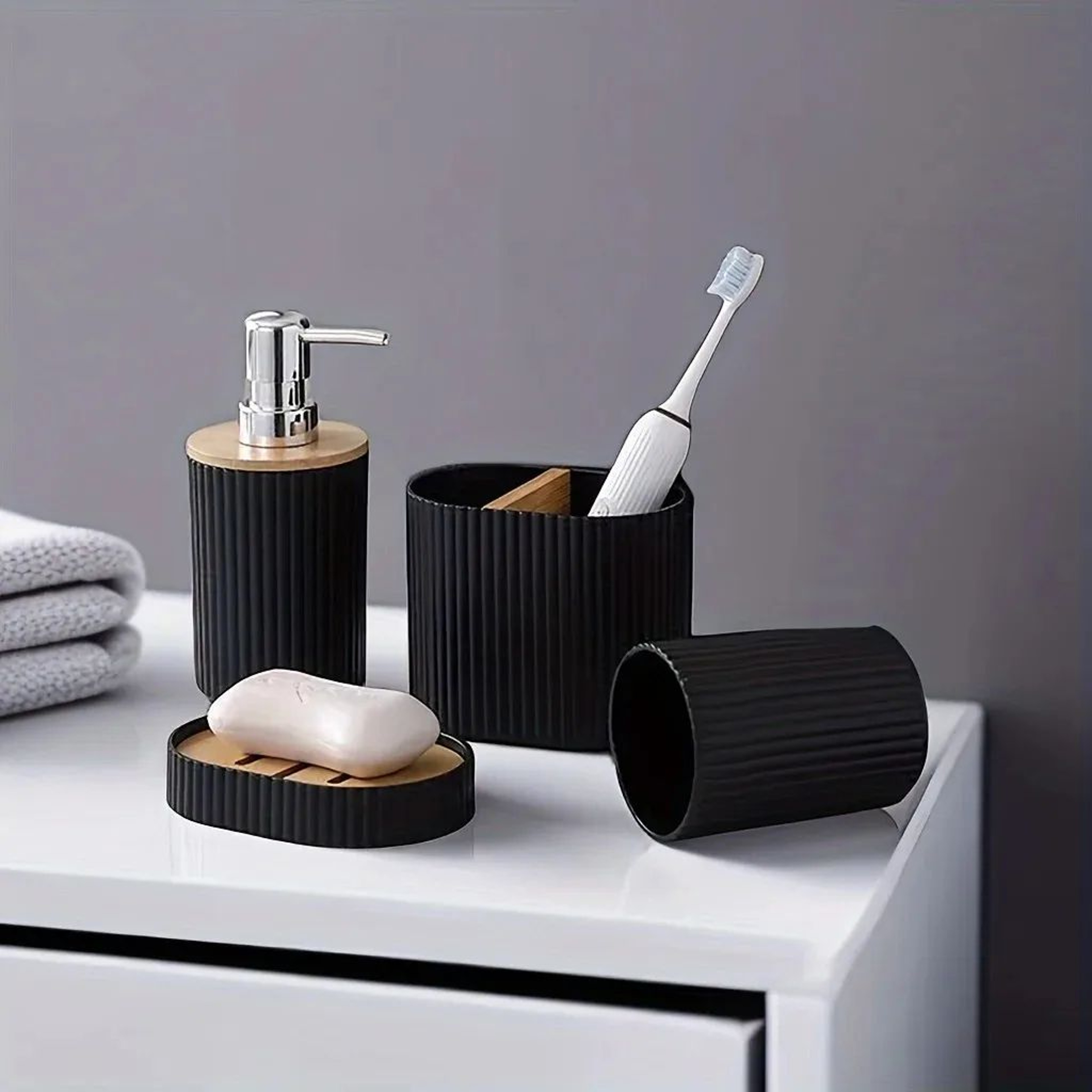 Modern Minimalist Bathroom Accessories Set  4Piece Plastic Countertop Organizer 0
