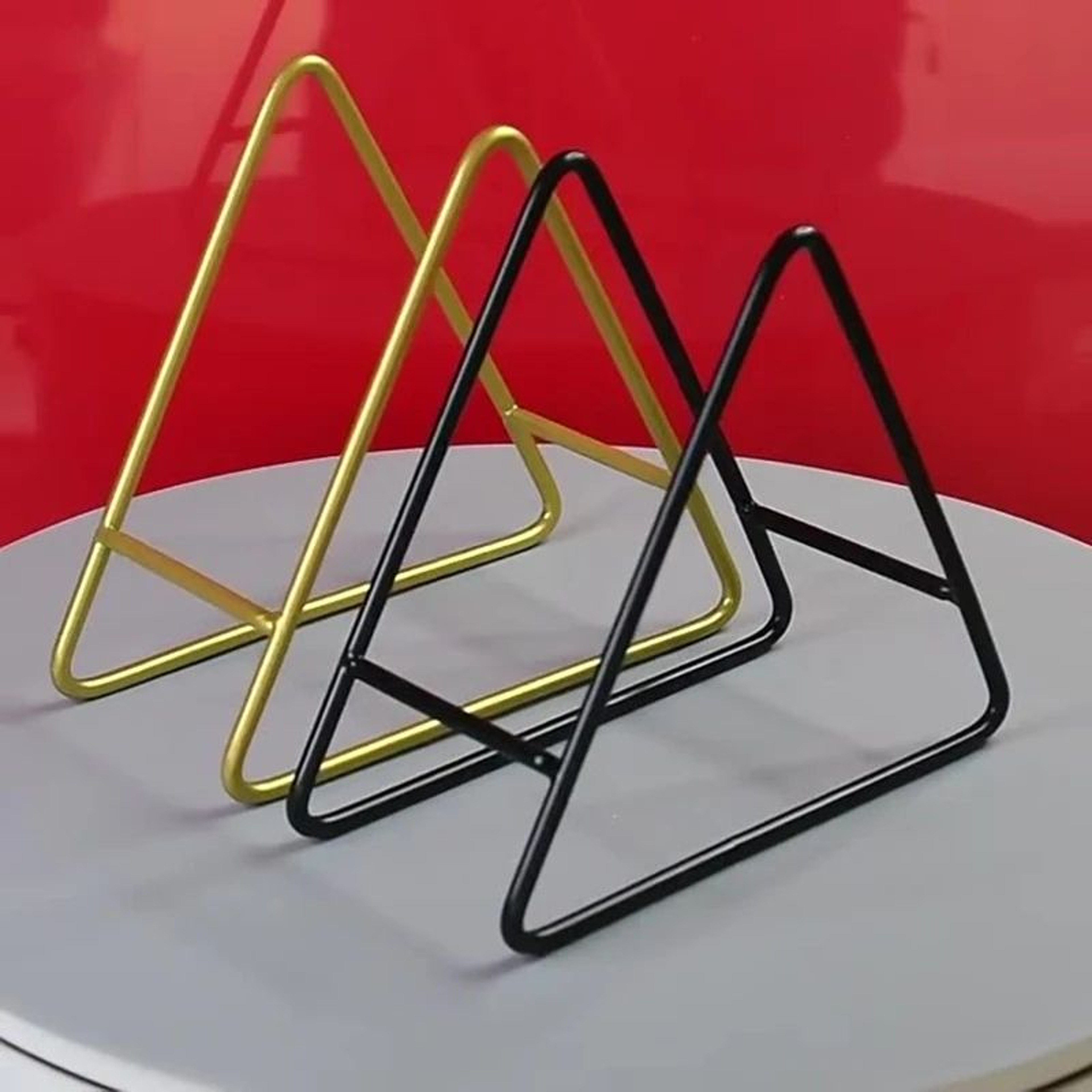 Minimalist Iron Coaster Holder  Trivet Storage Rack  Triangle Metal Stand 3