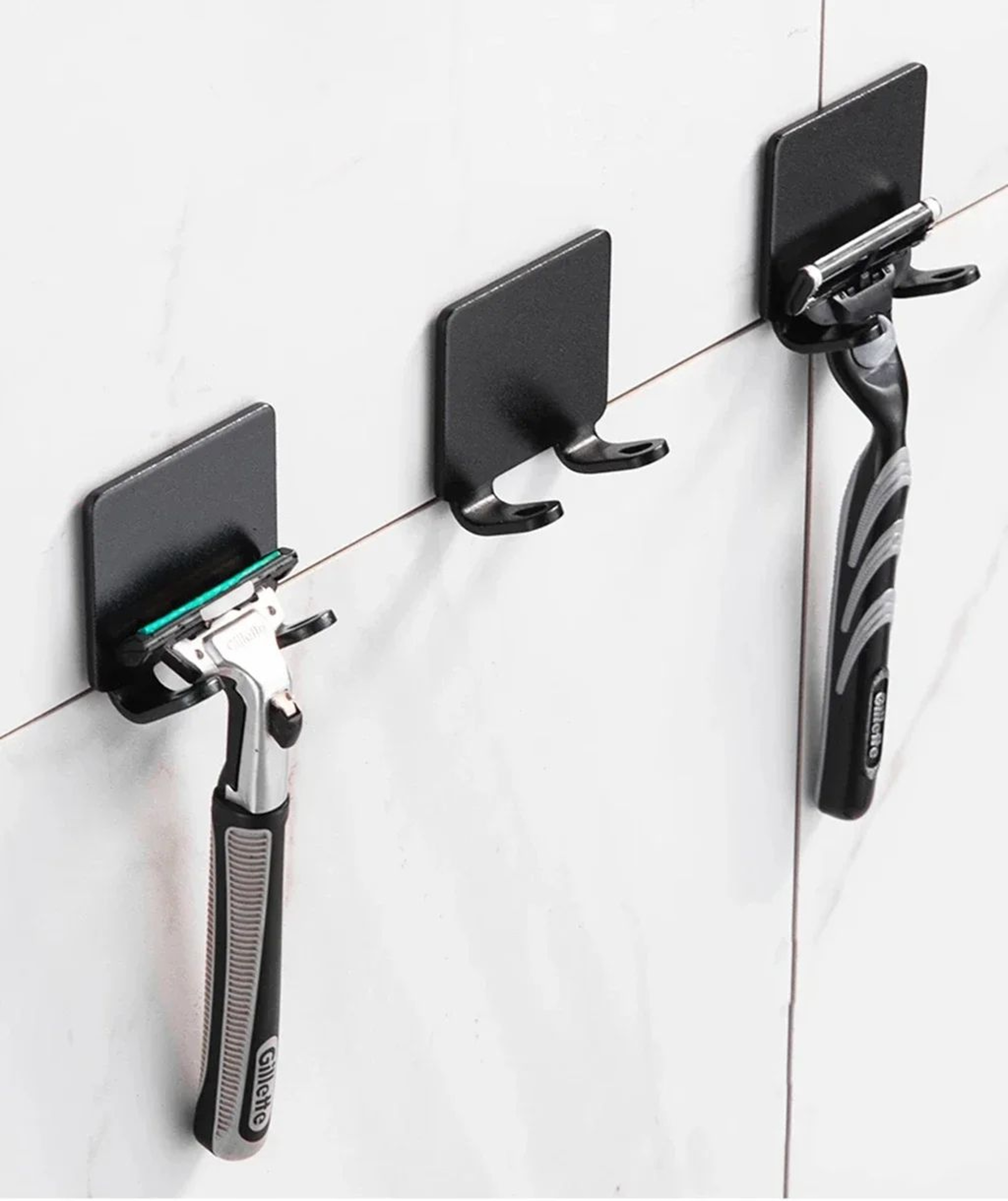 Stainless Steel Wall Mounted Razor Holder For Shower  PunchFree Adhesive Bathroom Organizer 2