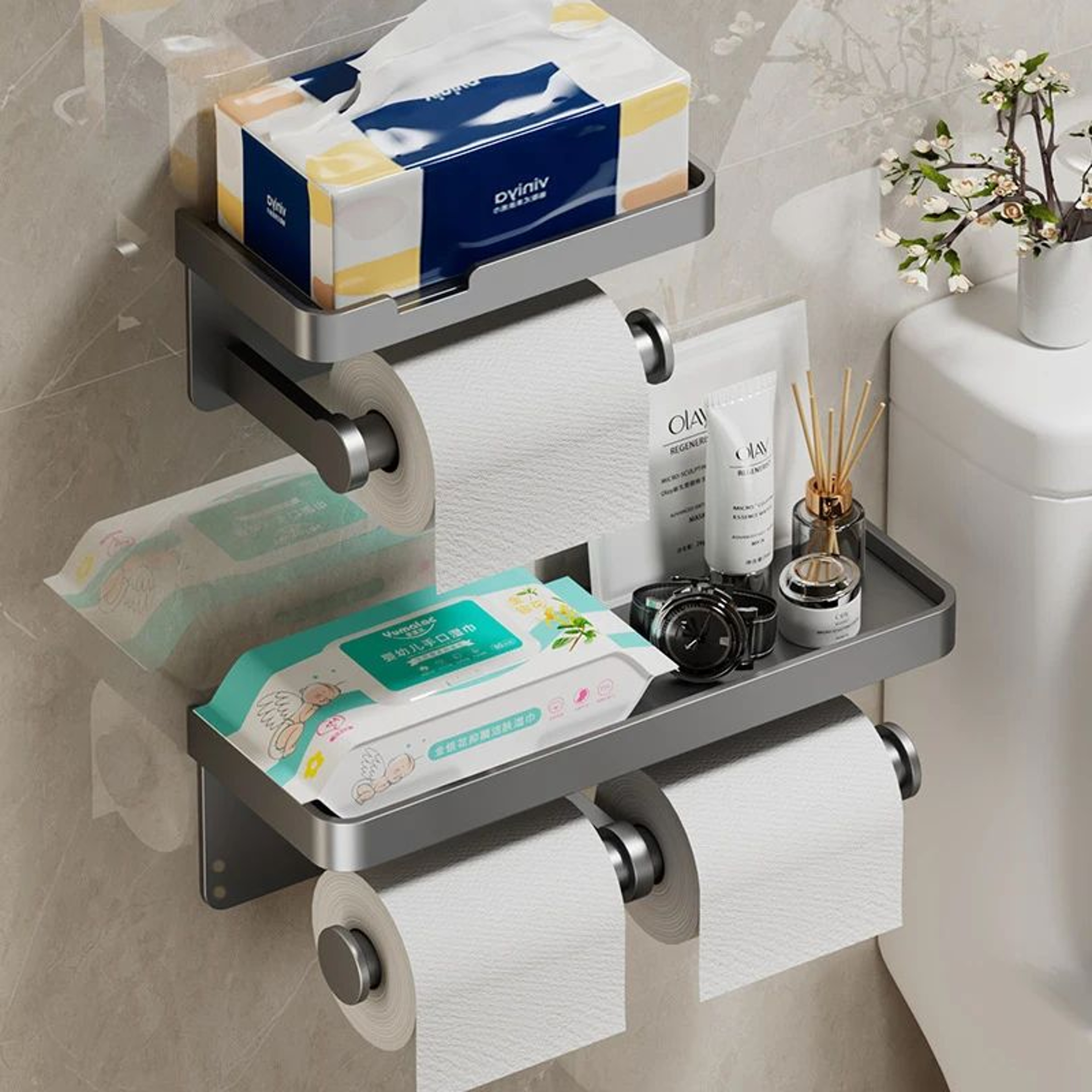 Matte Aluminum Wall Mounted Toilet Paper Holder  Modern Bathroom Tissue Rack 1