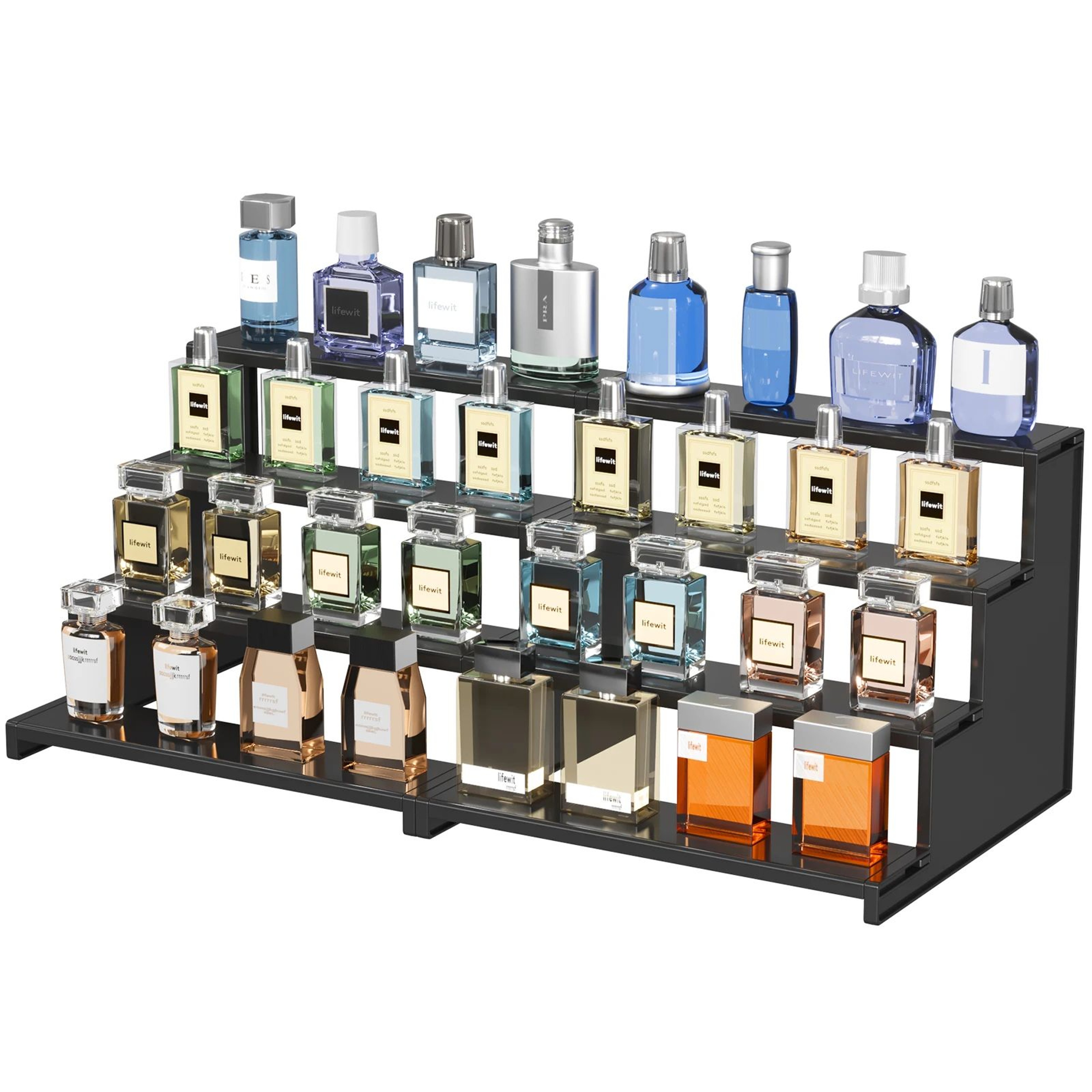 Tiered Dark Wood Perfume Organizer Stand  3Step Cologne Display Stand For Vanity  Skincare Storage 8