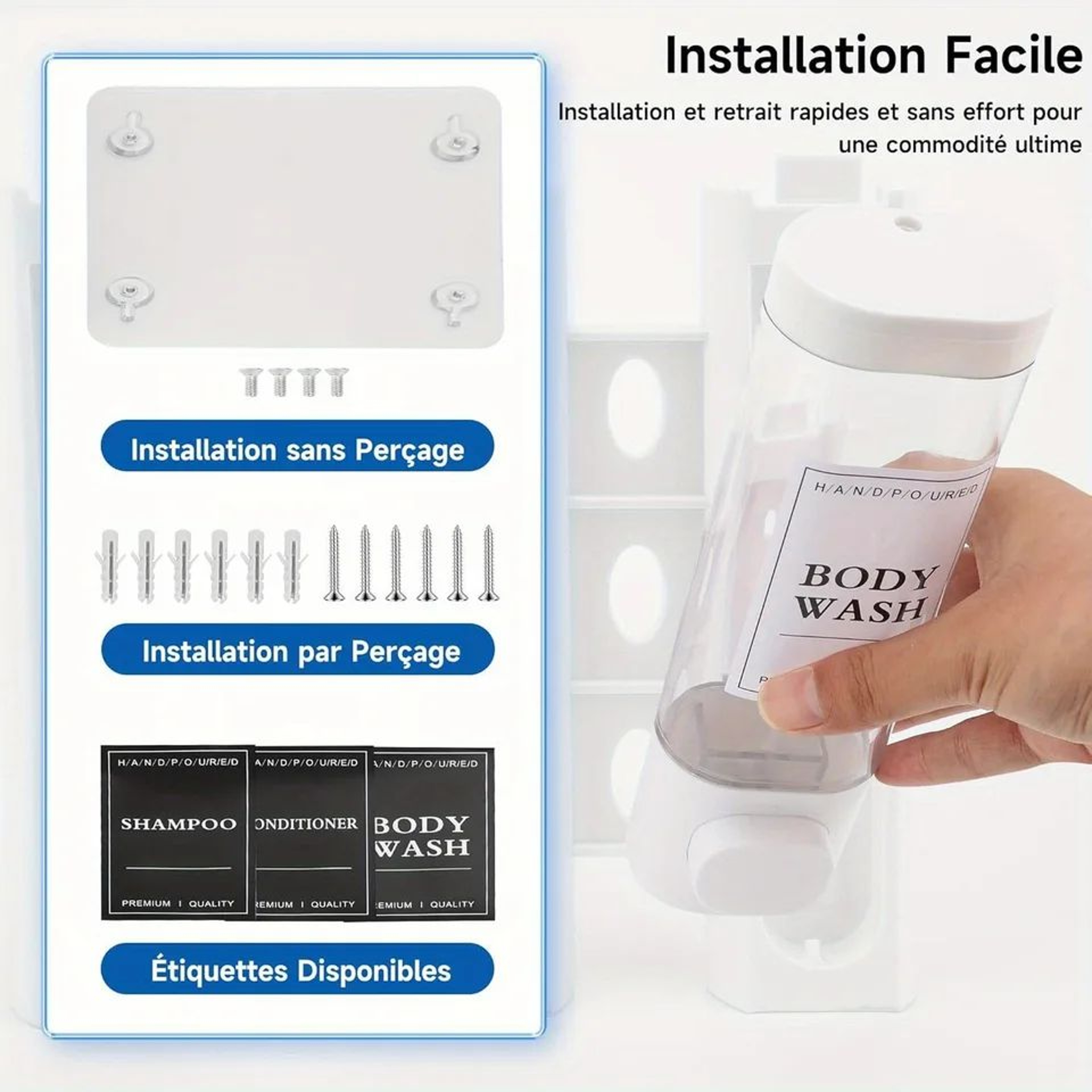 3Chamber WallMounted Shower Soap Dispenser  NoDrill Shampoo  Conditioner Organizer 5