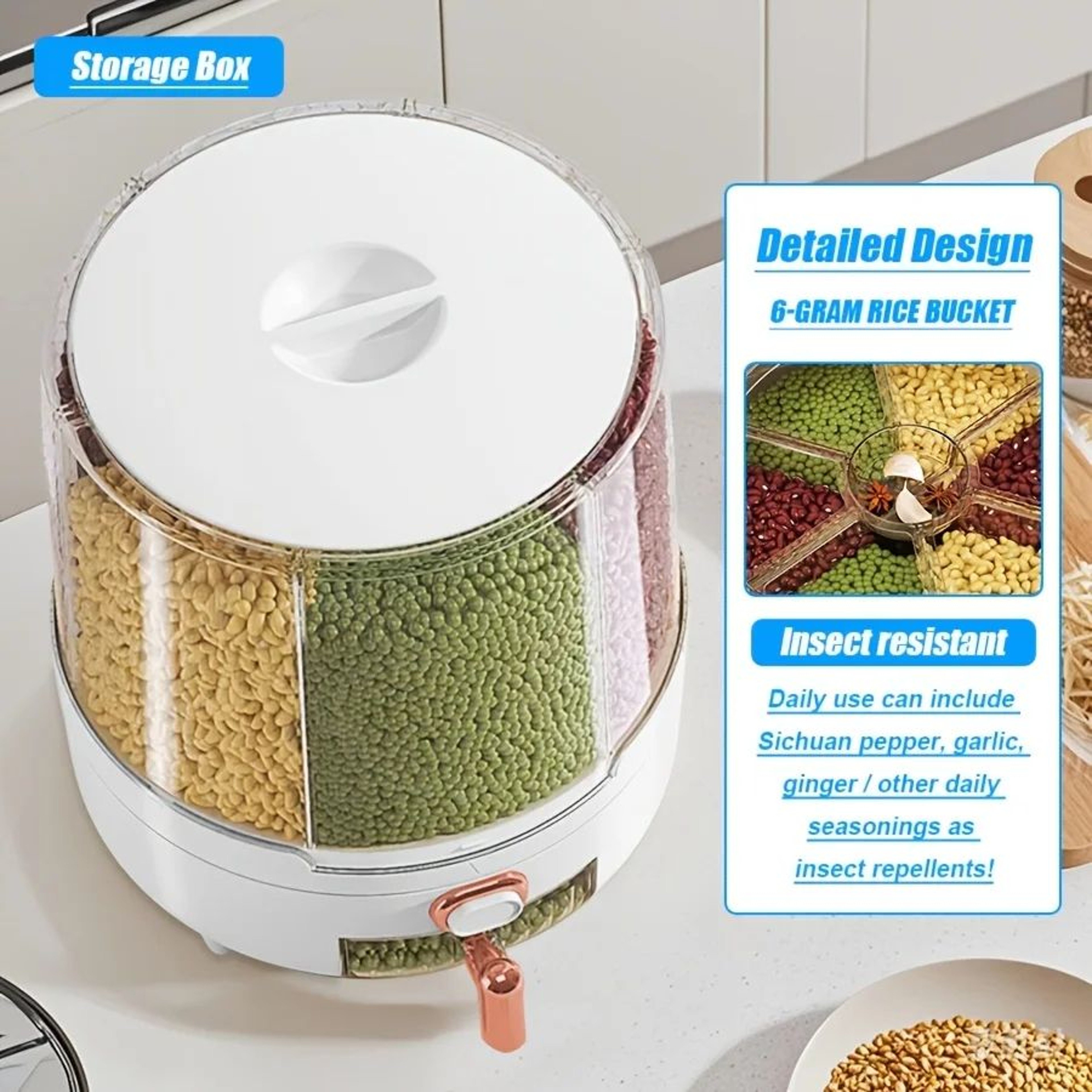 Premium 6Compartment 360 Rotating Cereal Dispenser  Large Capacity Dry Food Storage Dispenser For K 2