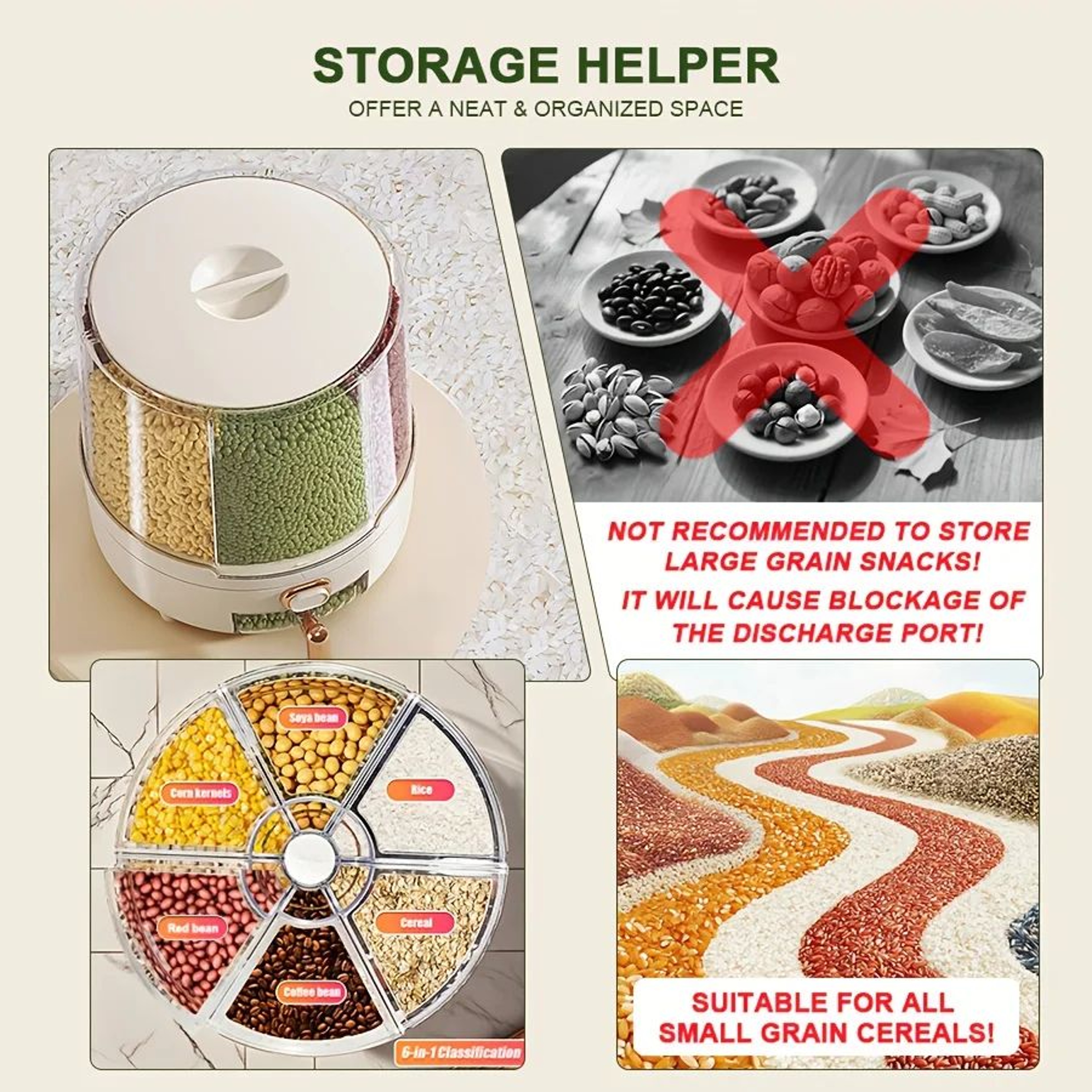 Premium 6Compartment 360 Rotating Cereal Dispenser  Large Capacity Dry Food Storage Dispenser For K 4