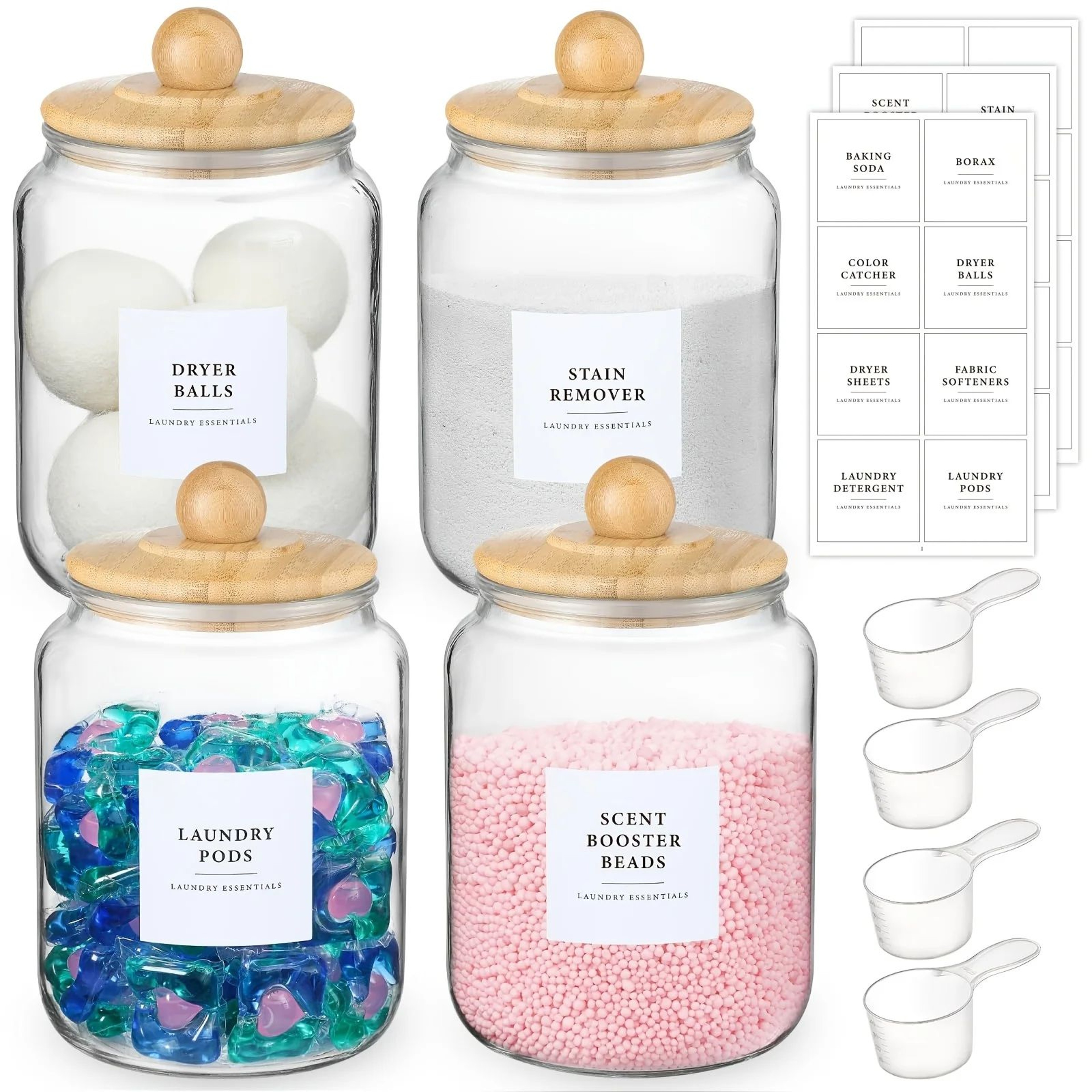 Half Gallon Glass Storage Jars With Airtight Lids And Labels  Laundry Detergent  Pod Organizer Set 6