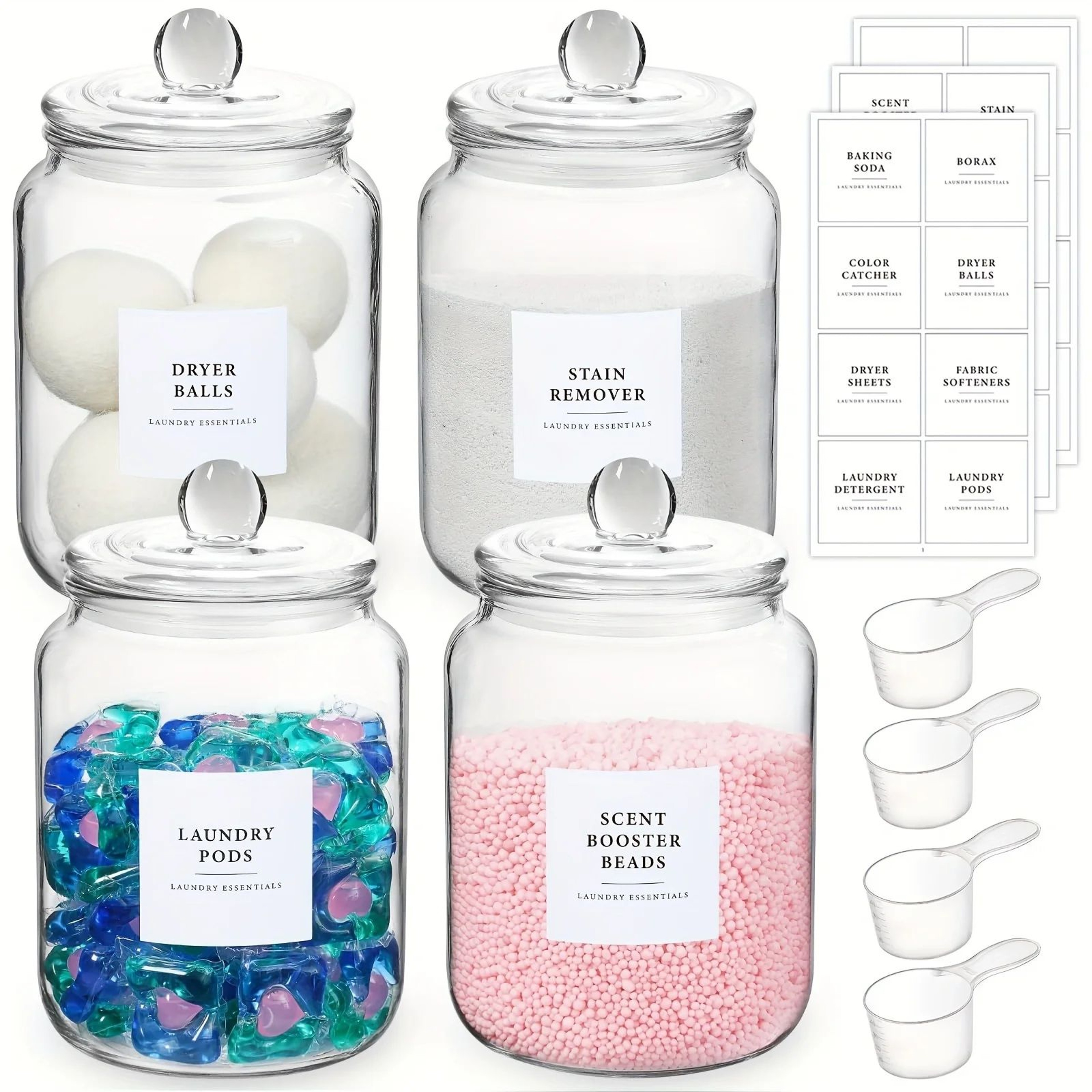 Half Gallon Glass Storage Jars With Airtight Lids And Labels  Laundry Detergent  Pod Organizer Set 9