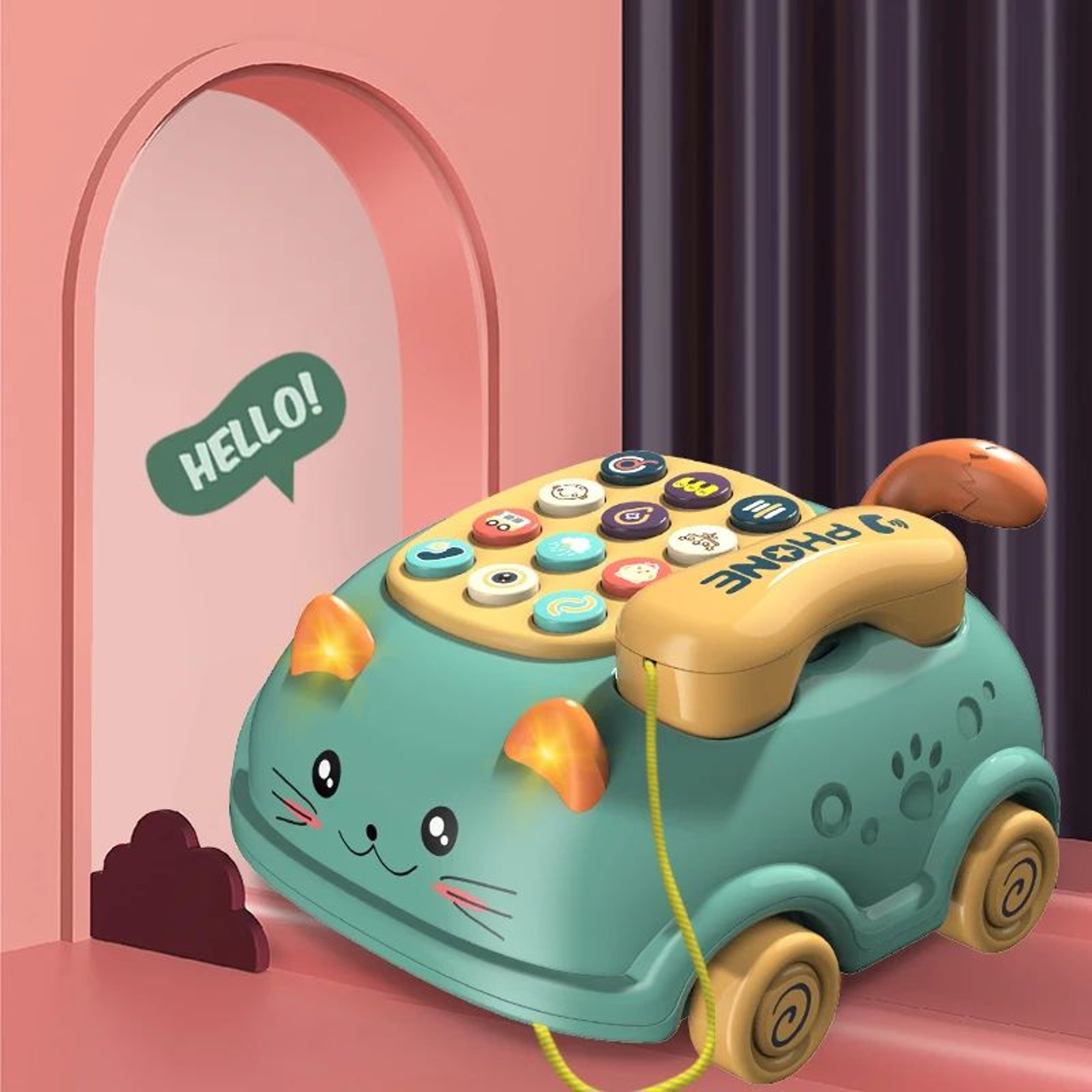 Montessori Musical PullAlong Phone Toy With Soft Lights Baby Learning Toy 6