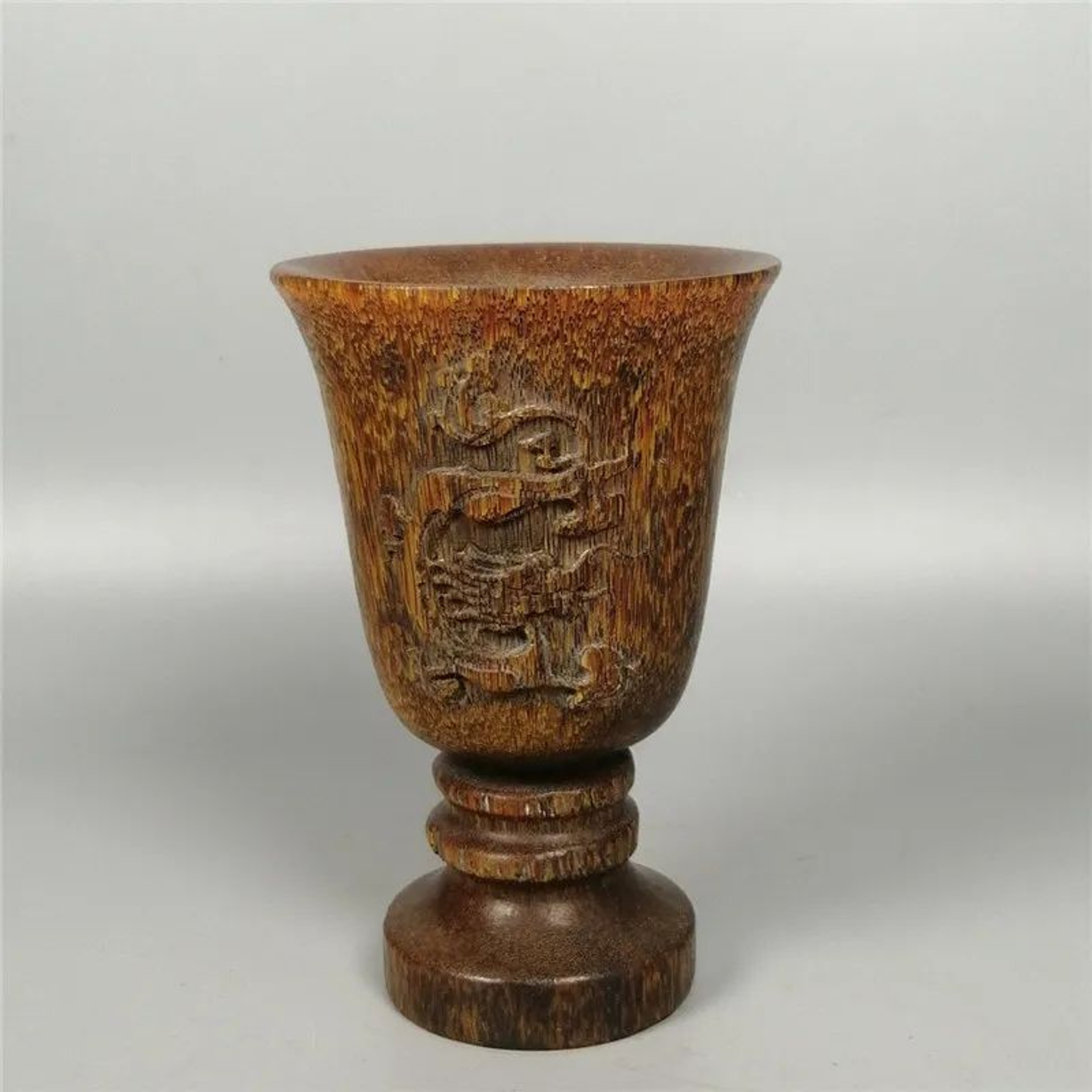 HandCarved Natural Chinese Antique Tea Cup Ornament  Traditional Wood Home Decor Collectible 5