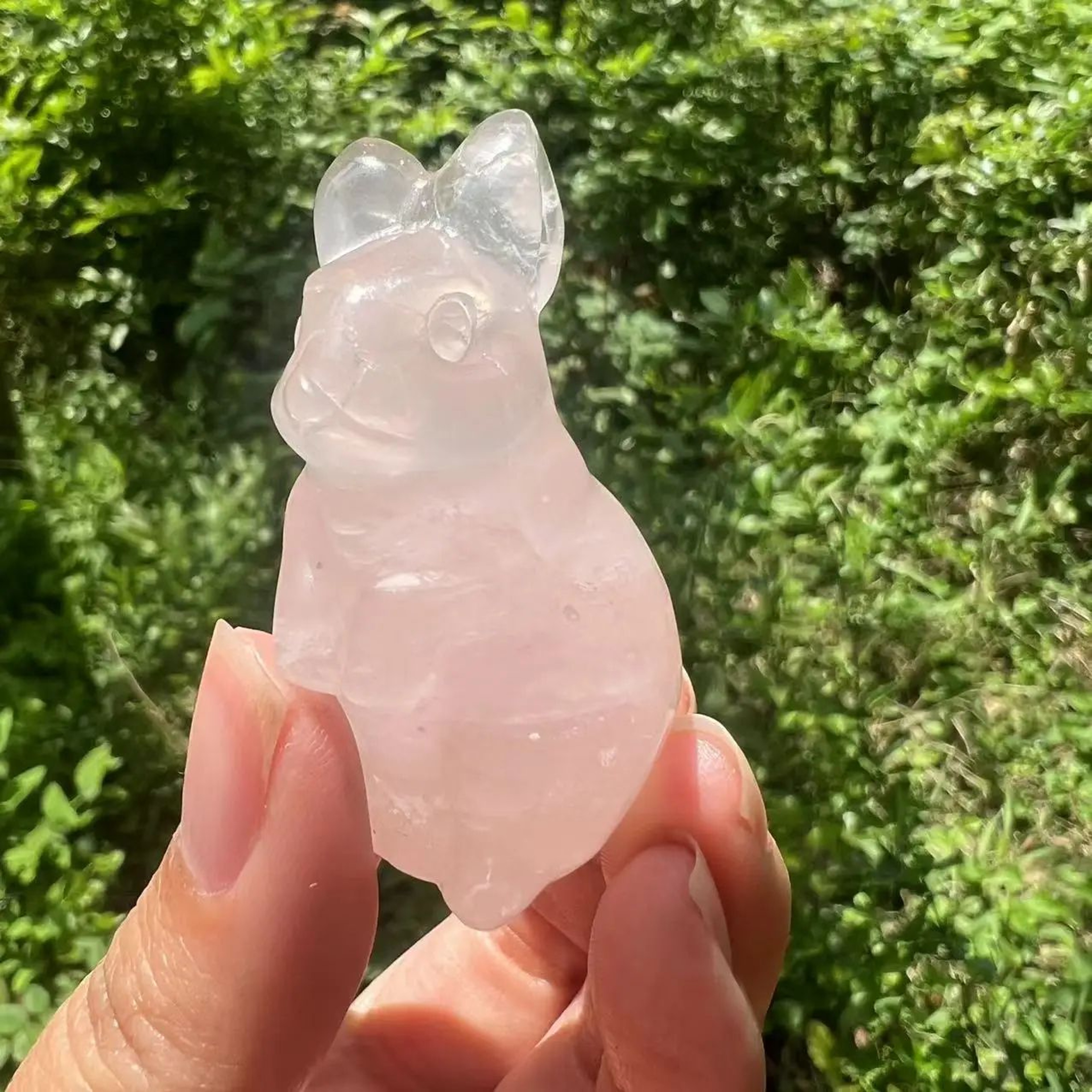 2Inch HandCarved Rose Quartz Rabbit Figurine  Opalite Crystal Bunny Gemstone Rabbit Decor 1