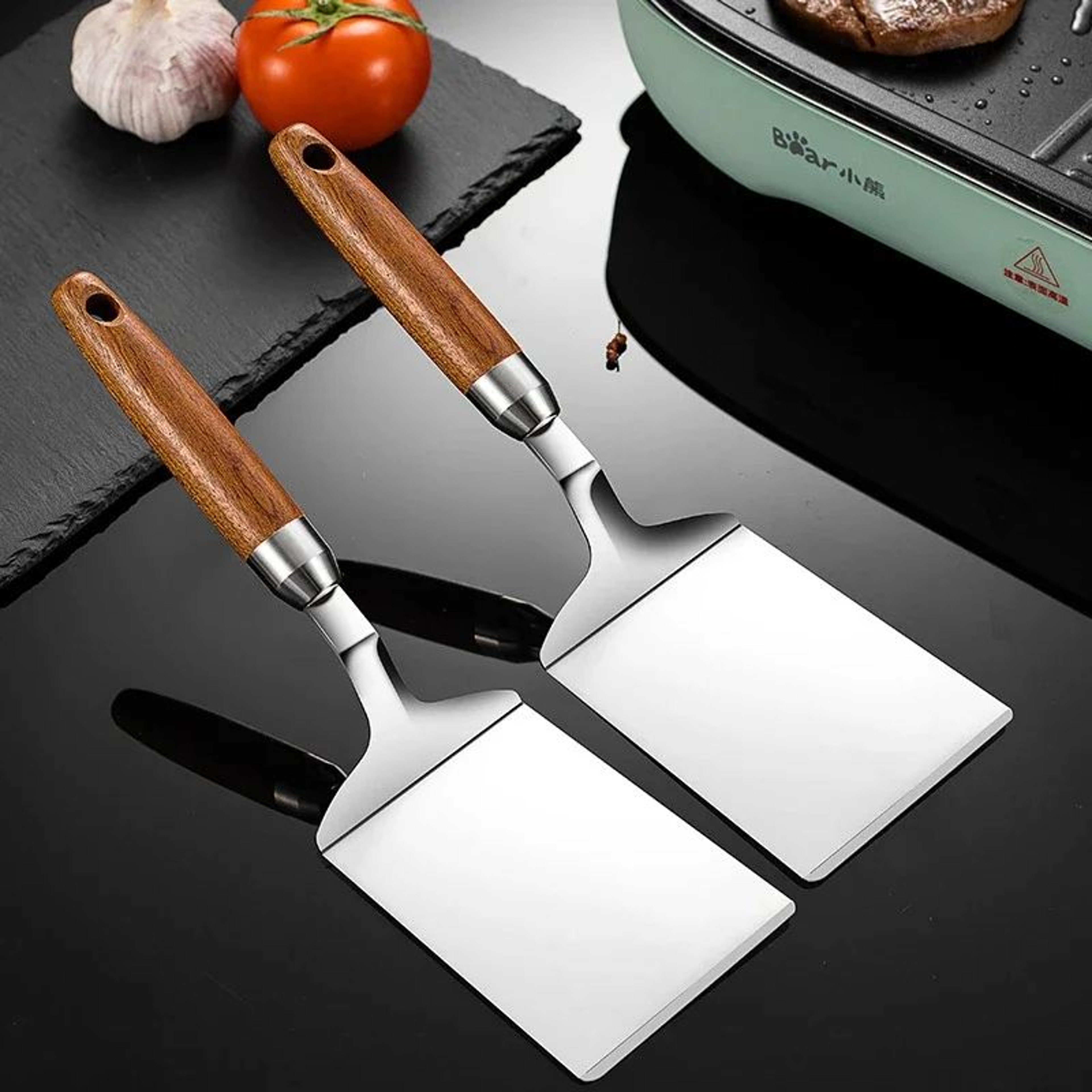 HeavyDuty Stainless Steel Spatula With Wood Handle  Professional Metal Turner For Grill Steak  Pizz 1
