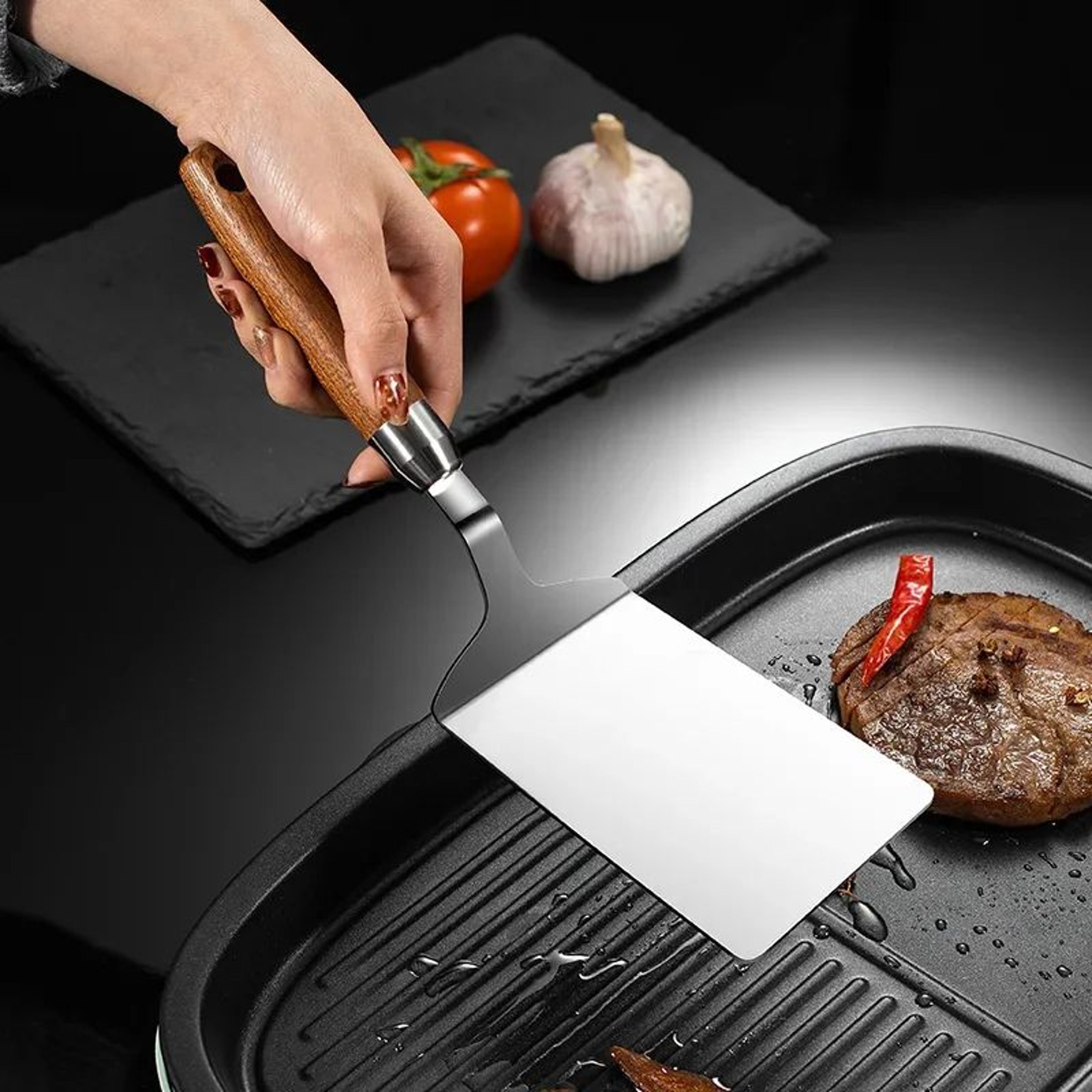 HeavyDuty Stainless Steel Spatula With Wood Handle  Professional Metal Turner For Grill Steak  Pizz 4