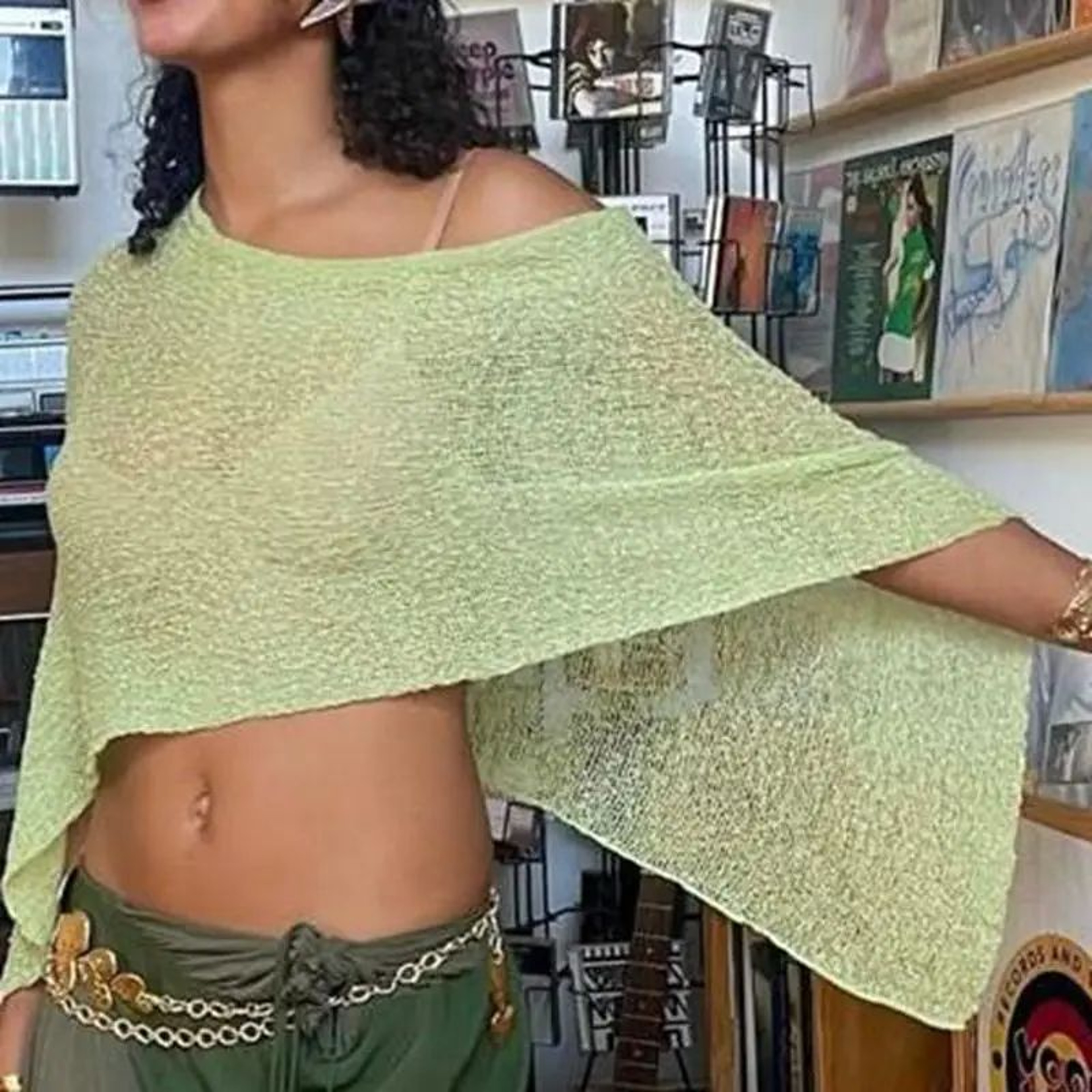 Coastal Breeze Knit Bikini Cover Up  Off Shoulder Sheer Beach Cover Up Top With Irregular Hem 1