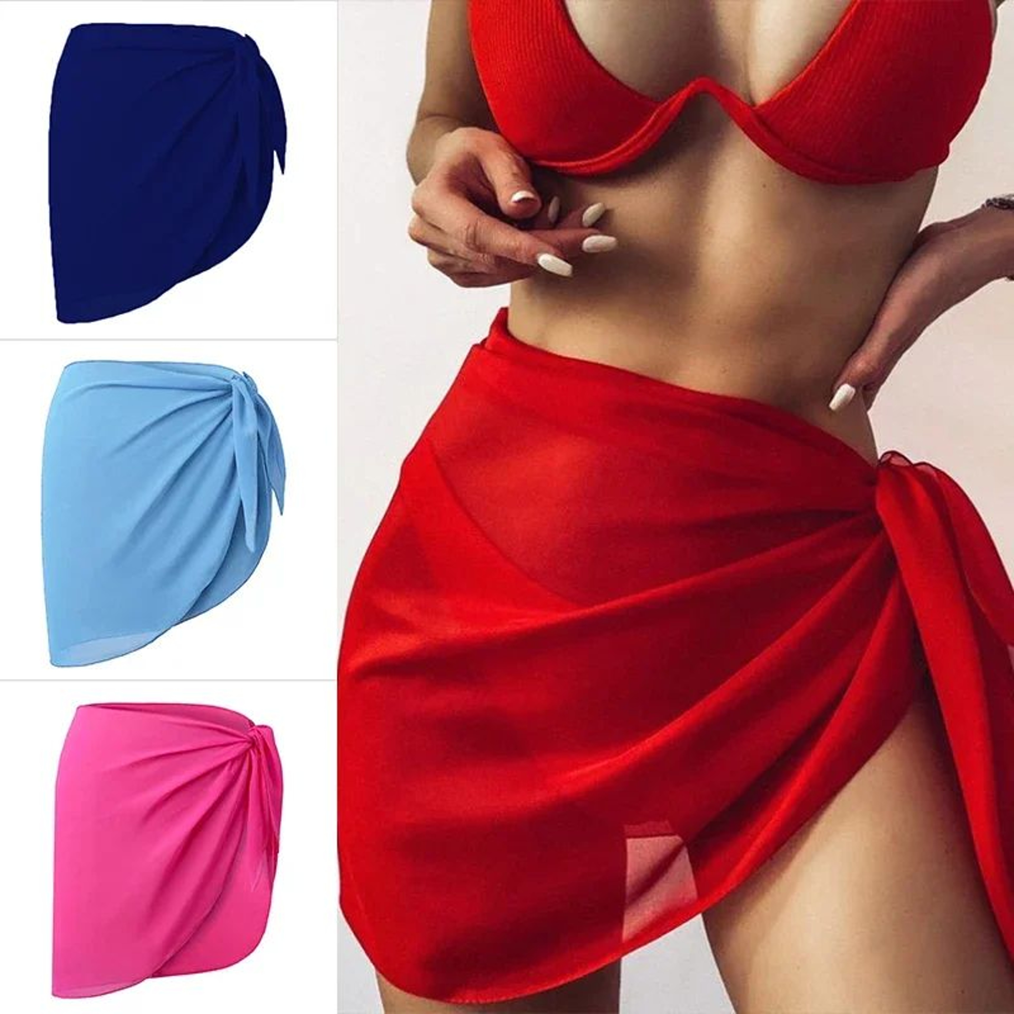 Sheer Chiffon Pareo Scarf Bikini Cover Up  Lightweight Beach Wrap Skirt For Women 2