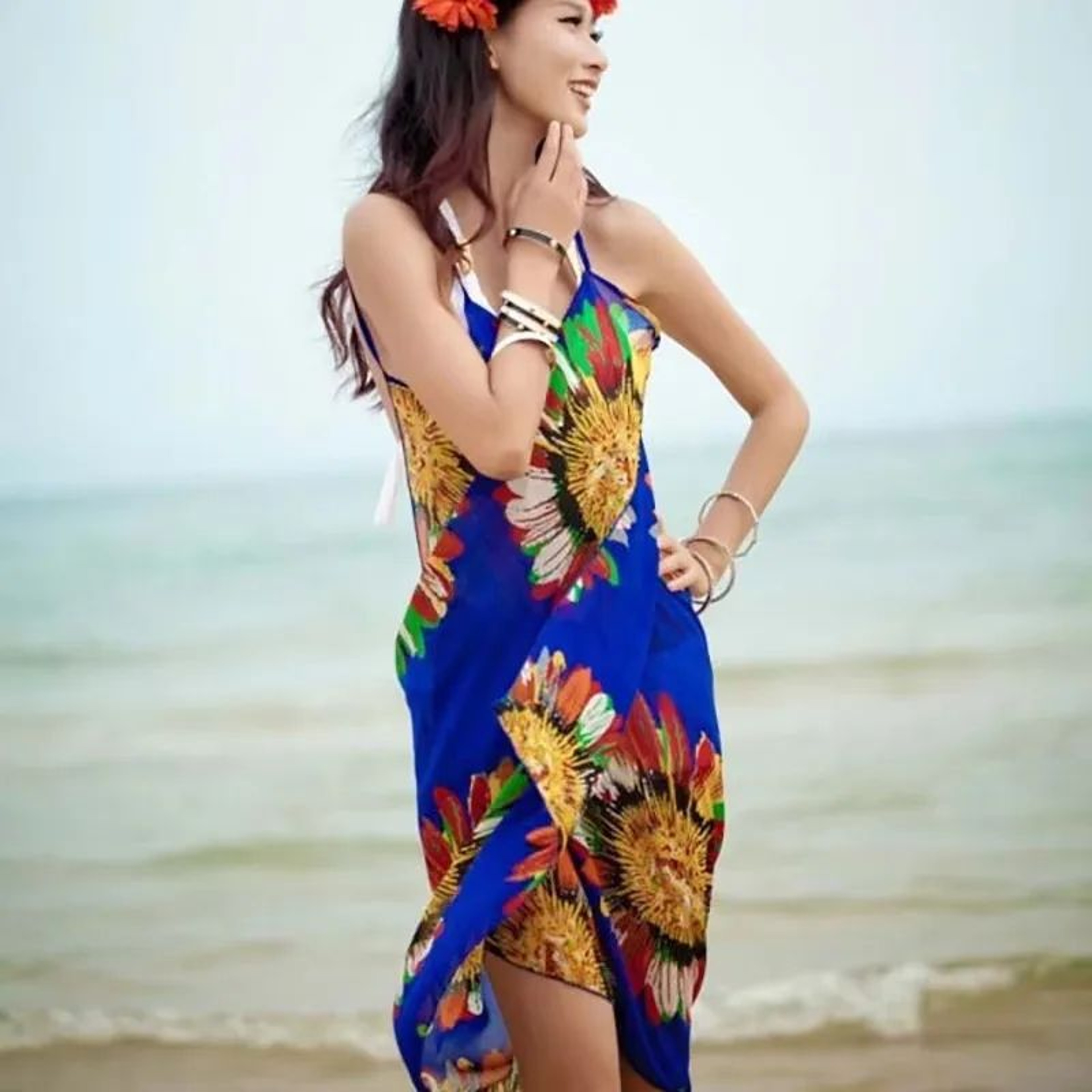 Chiffon Halter Beach Cover Up Dress  Sexy OpenBack Bikini Wrap Pareo 9