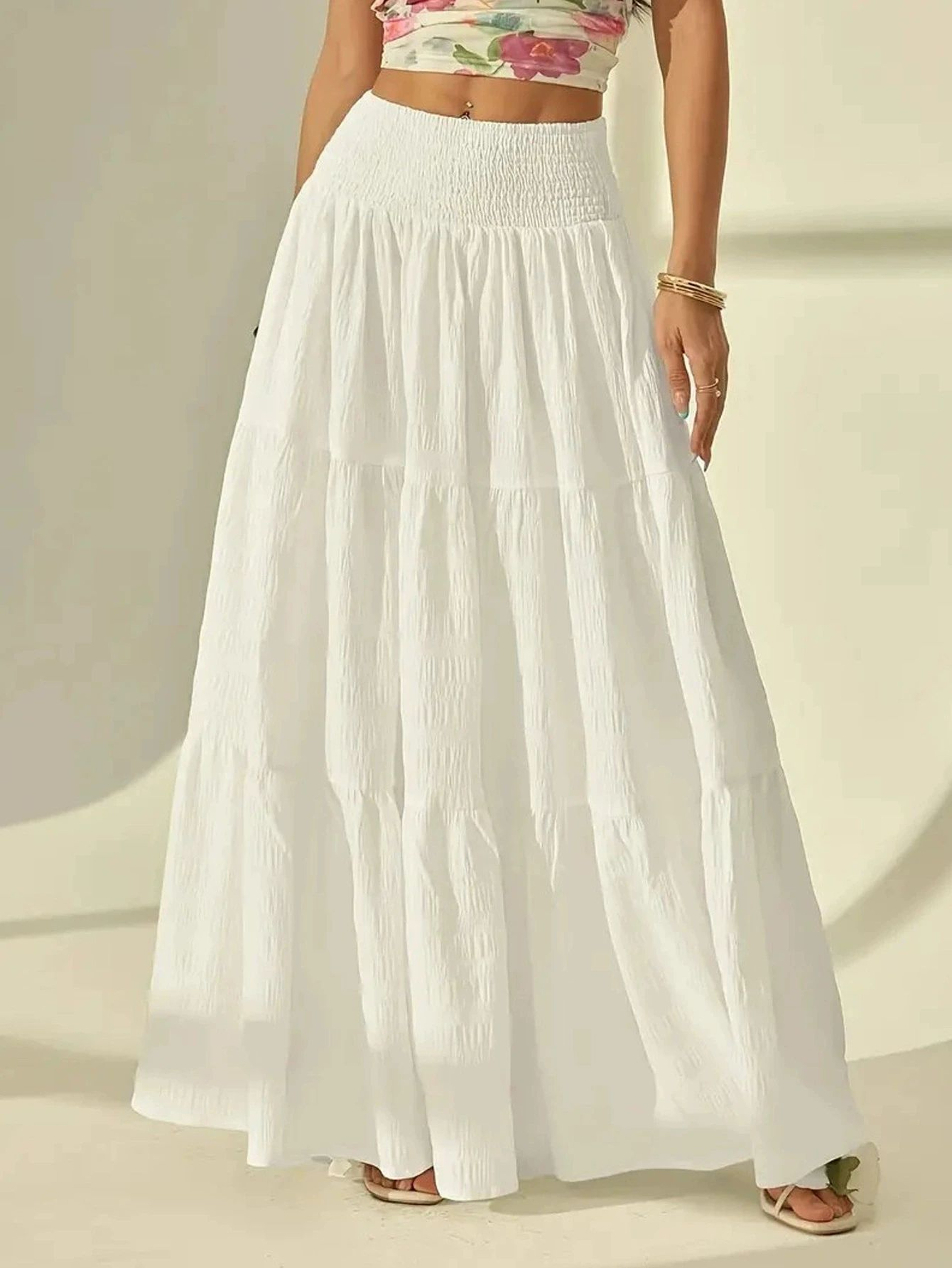 Boho Chic Tiered Maxi Skirt  HighWaisted Elastic Waist Skirt For Effortless Summer Style 2