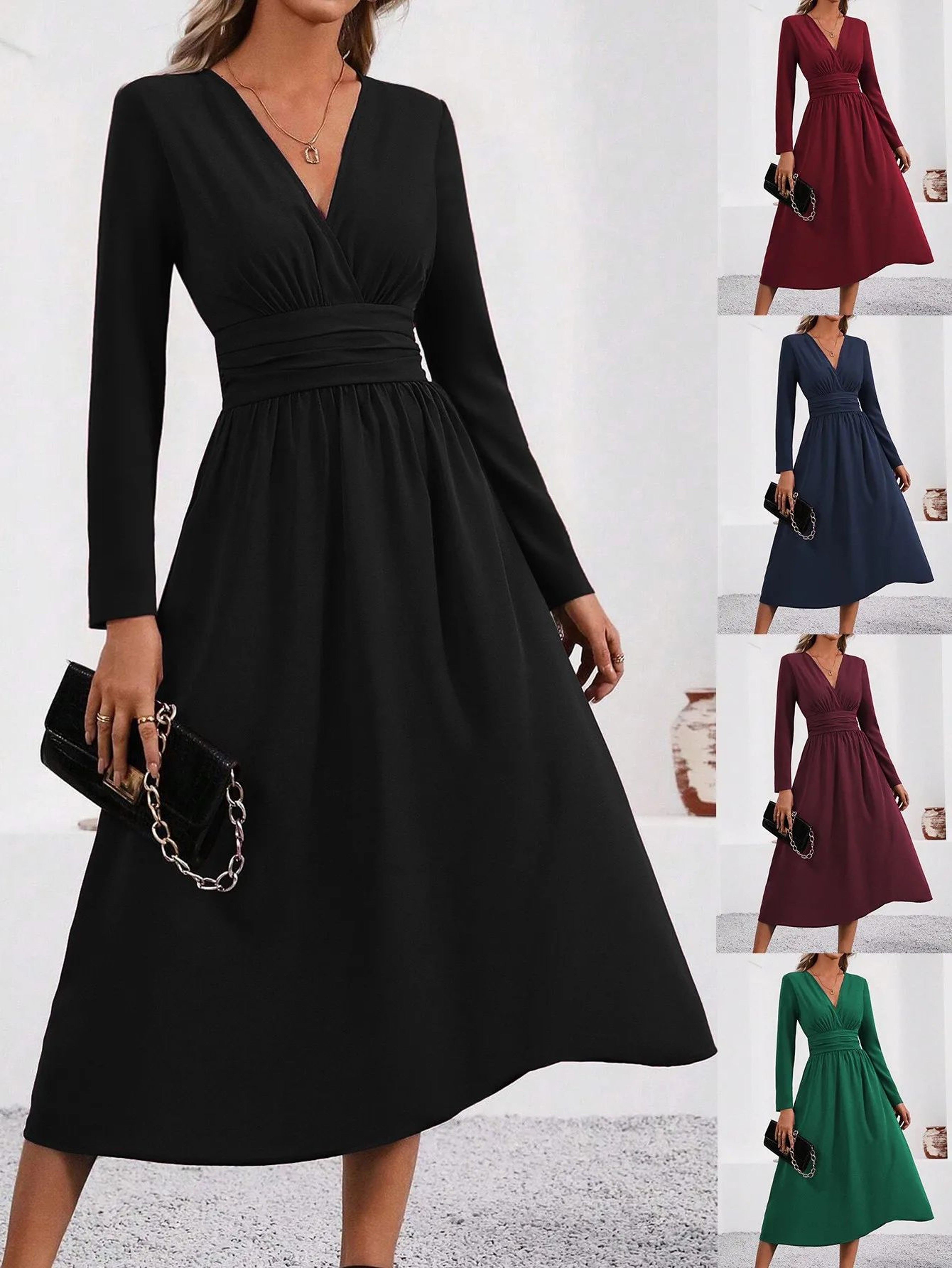 Elegant Embrace Overlap VNeck Bodycon Maxi Dress 0