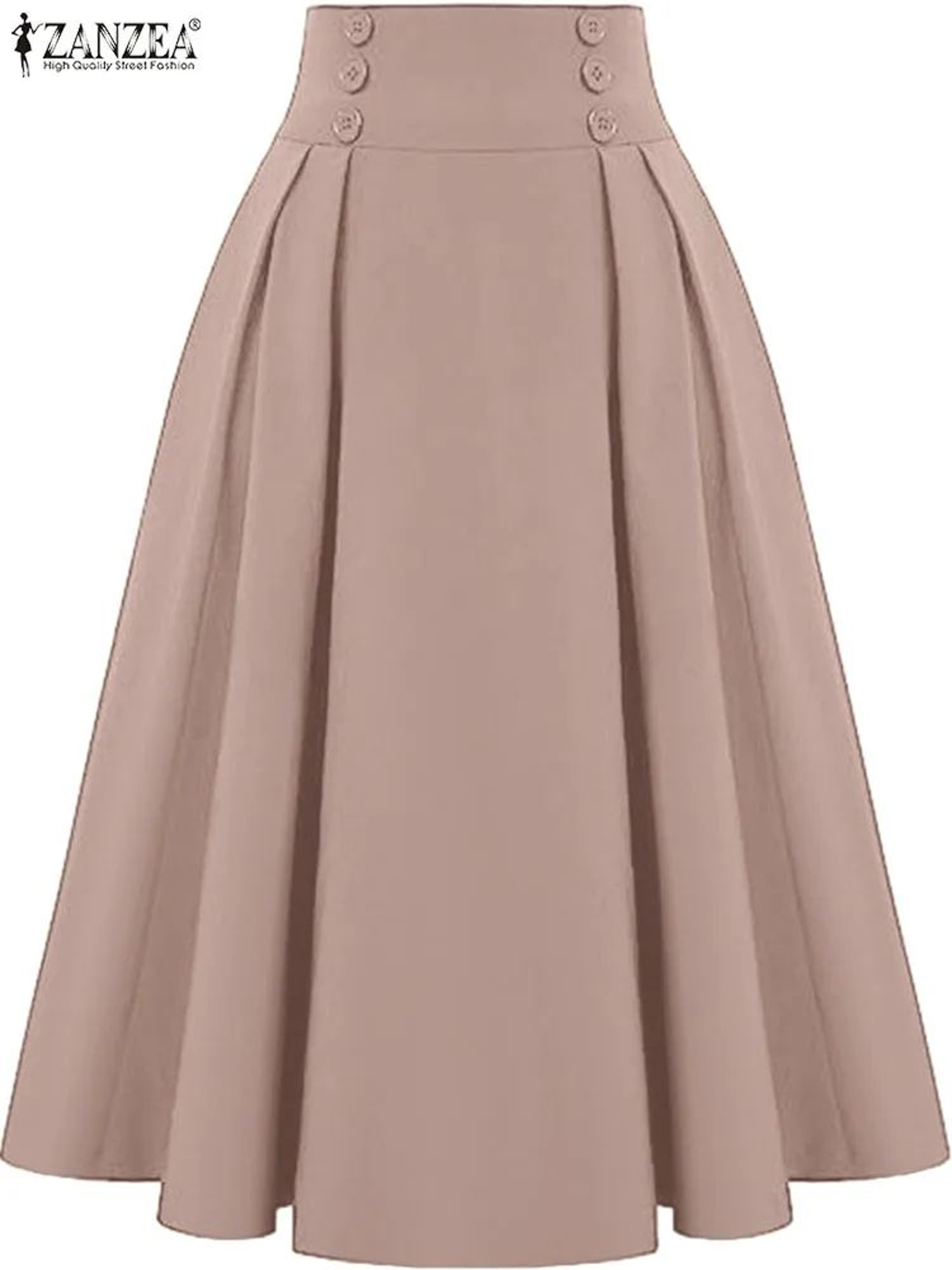 ZANZEA Vintage HighWaisted Pleated ALine Maxi Skirt  Elegant Solid Long Summer Skirt 0