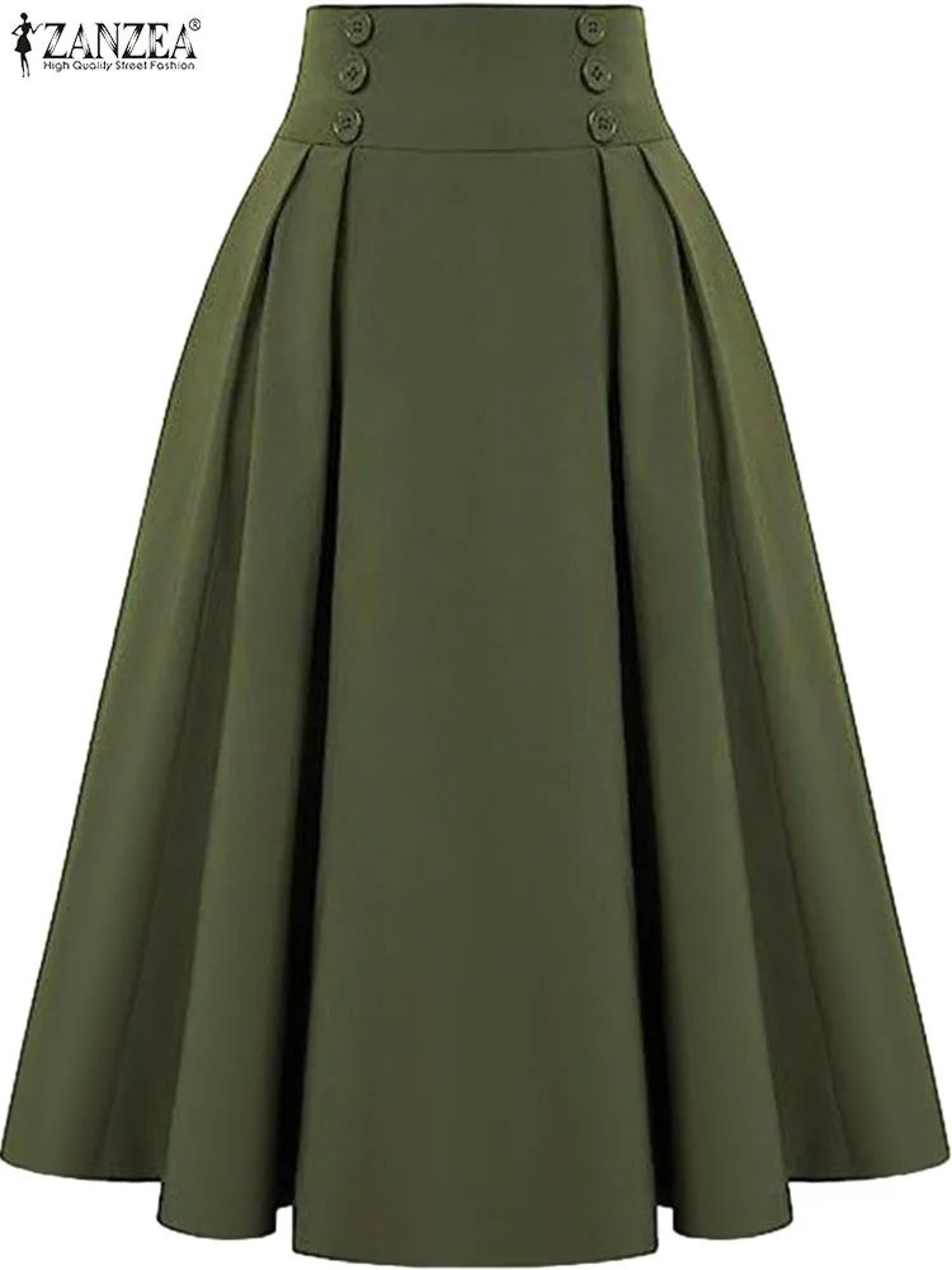 ZANZEA Vintage HighWaisted Pleated ALine Maxi Skirt  Elegant Solid Long Summer Skirt 2