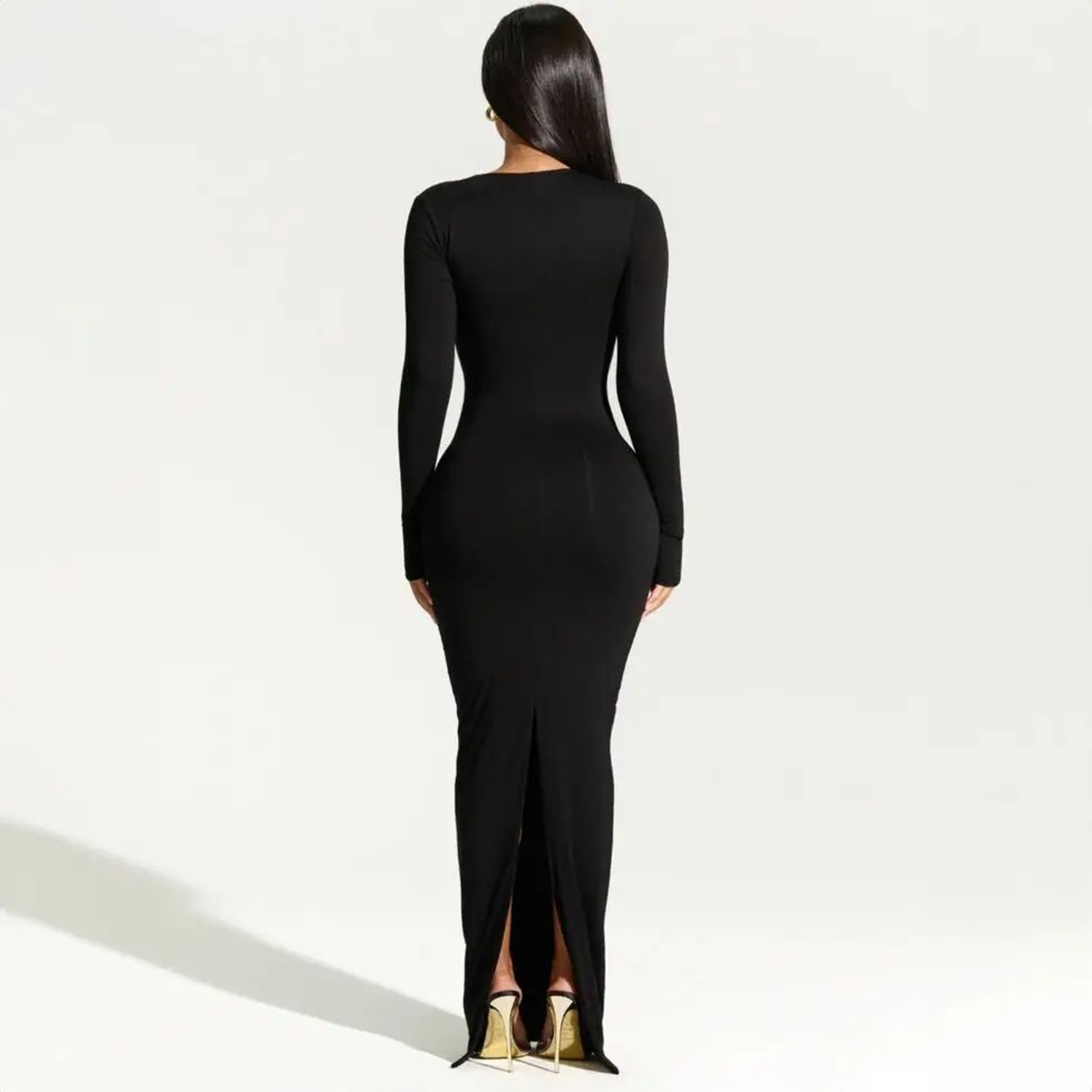 Autumn Elegance One Shoulder Maxi Dress  Slim Fit Long Sleeve Party Gown With Side Slit 4