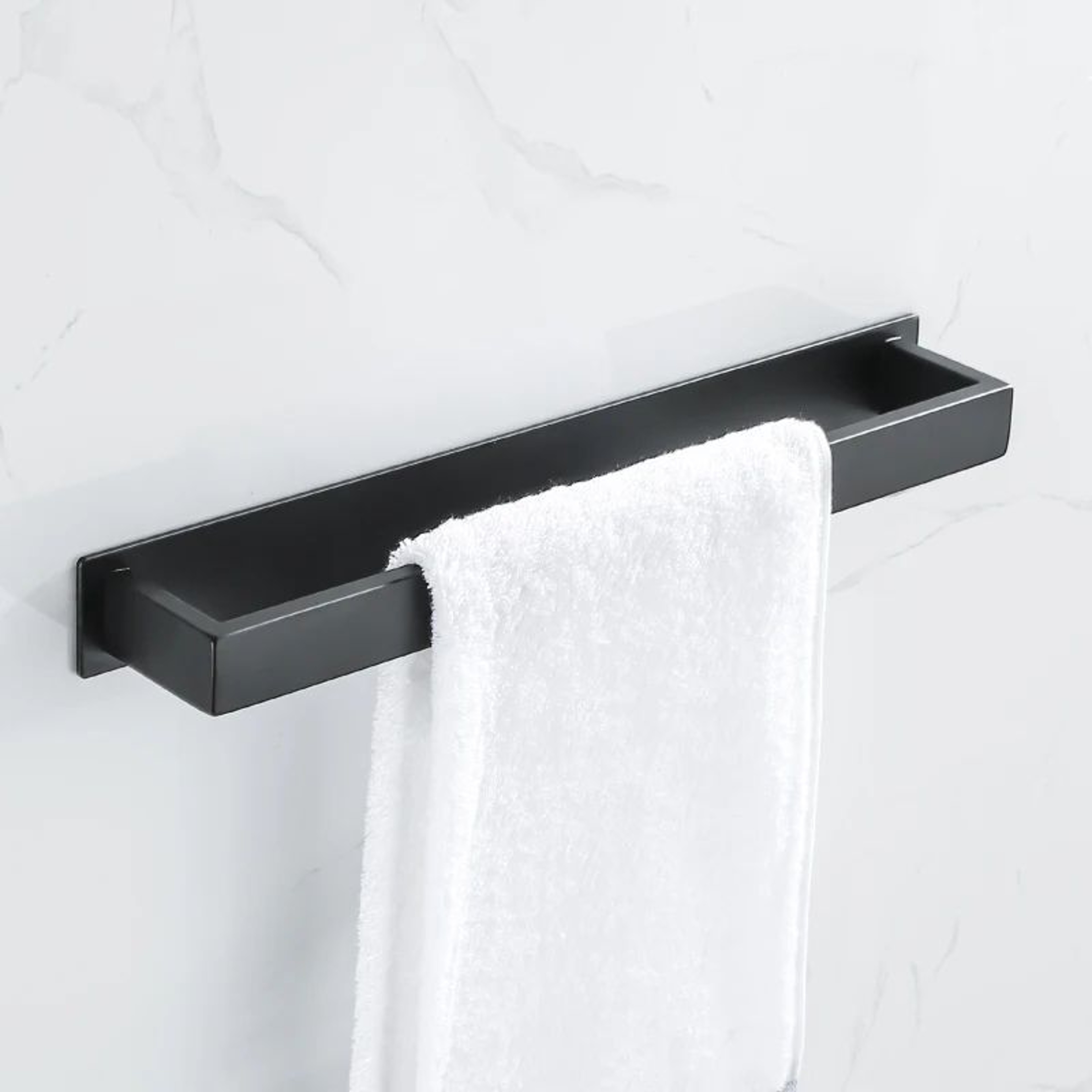 Matte Black NoDrill Stainless Steel Towel Rack  SelfAdhesive WallMounted Bathroom Shelf  Bar 0