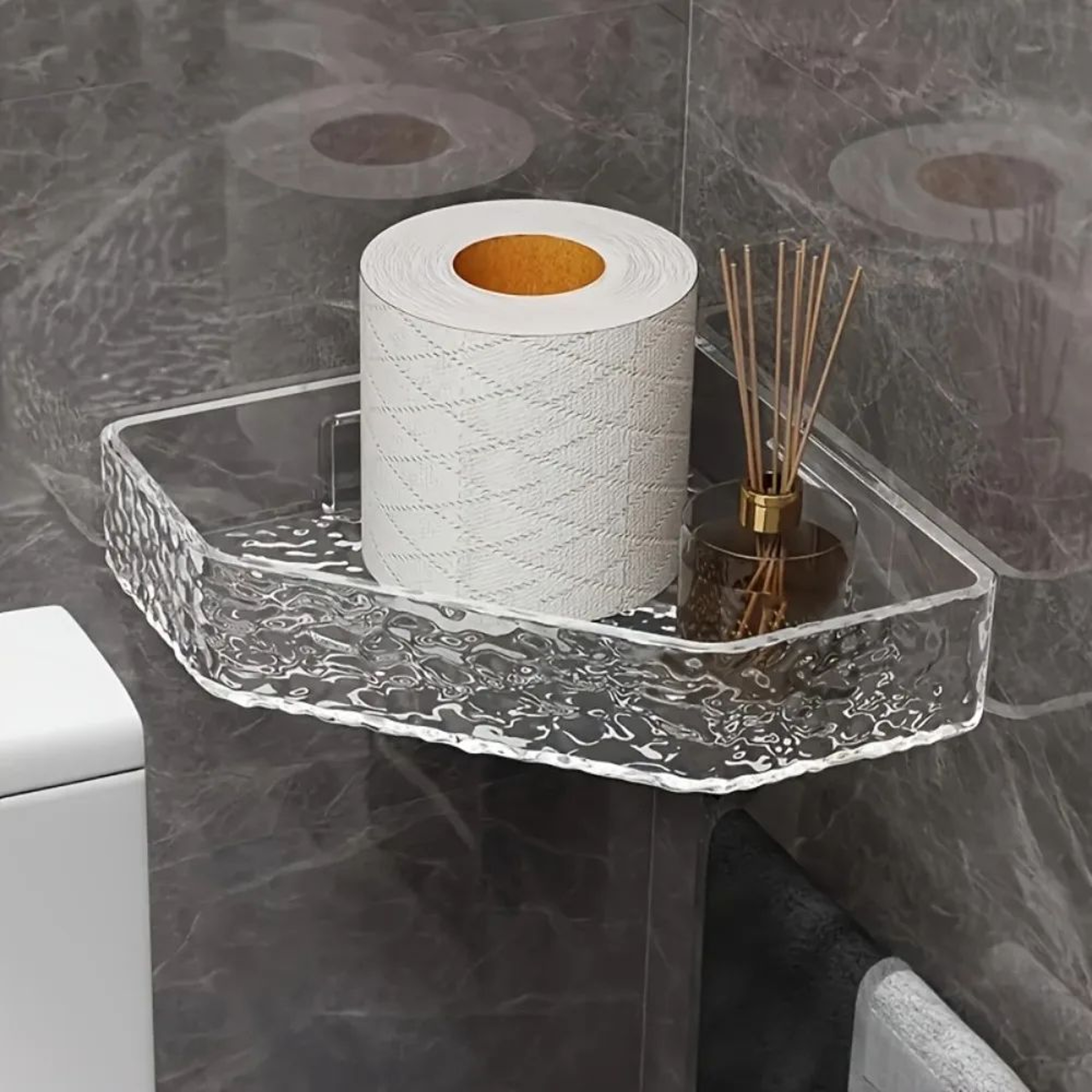 Glacier Clear Wall Mount Corner Shelf  Modern Bathroom Shower Organizer With Strong Adhesive Hold 0