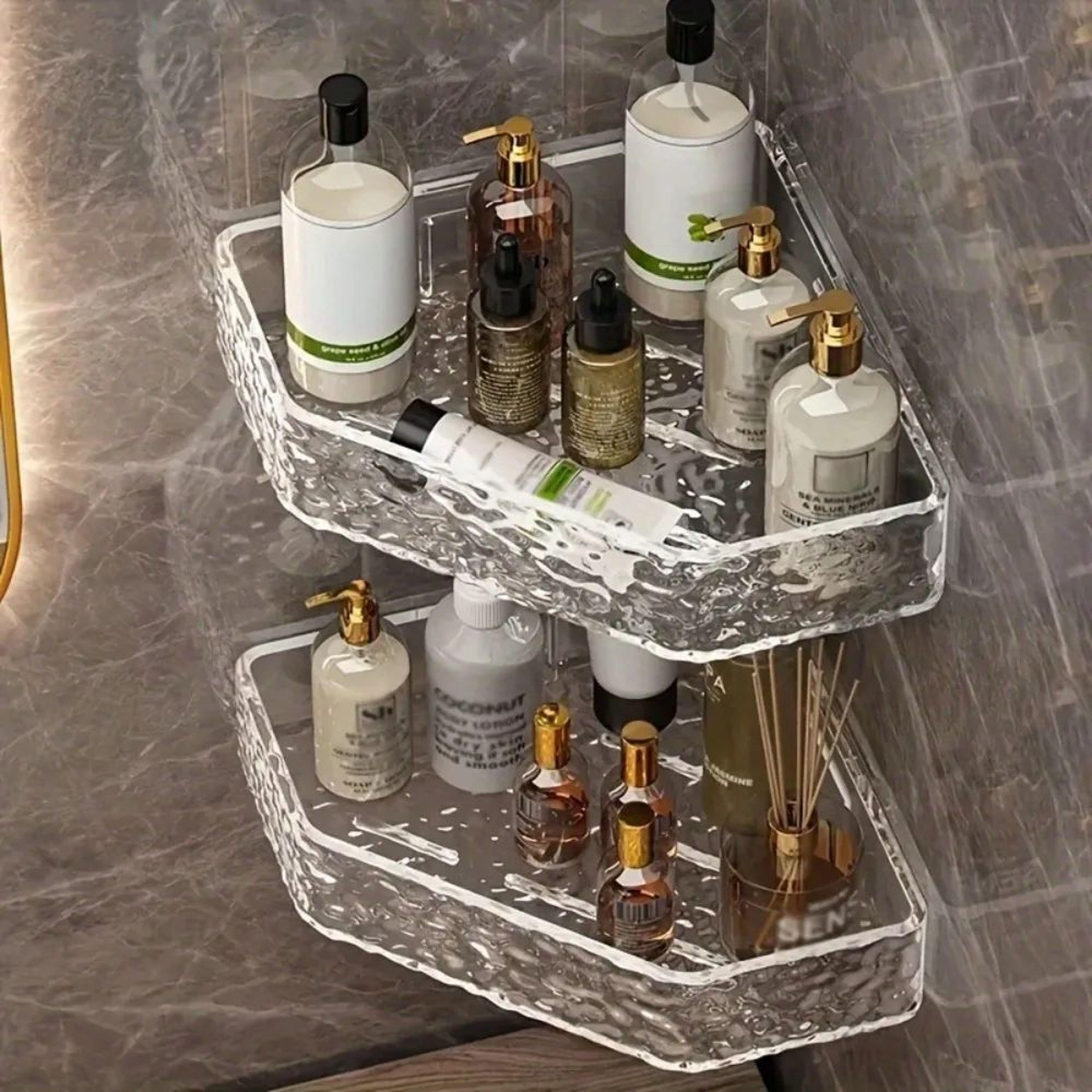 Glacier Clear Wall Mount Corner Shelf  Modern Bathroom Shower Organizer With Strong Adhesive Hold 3