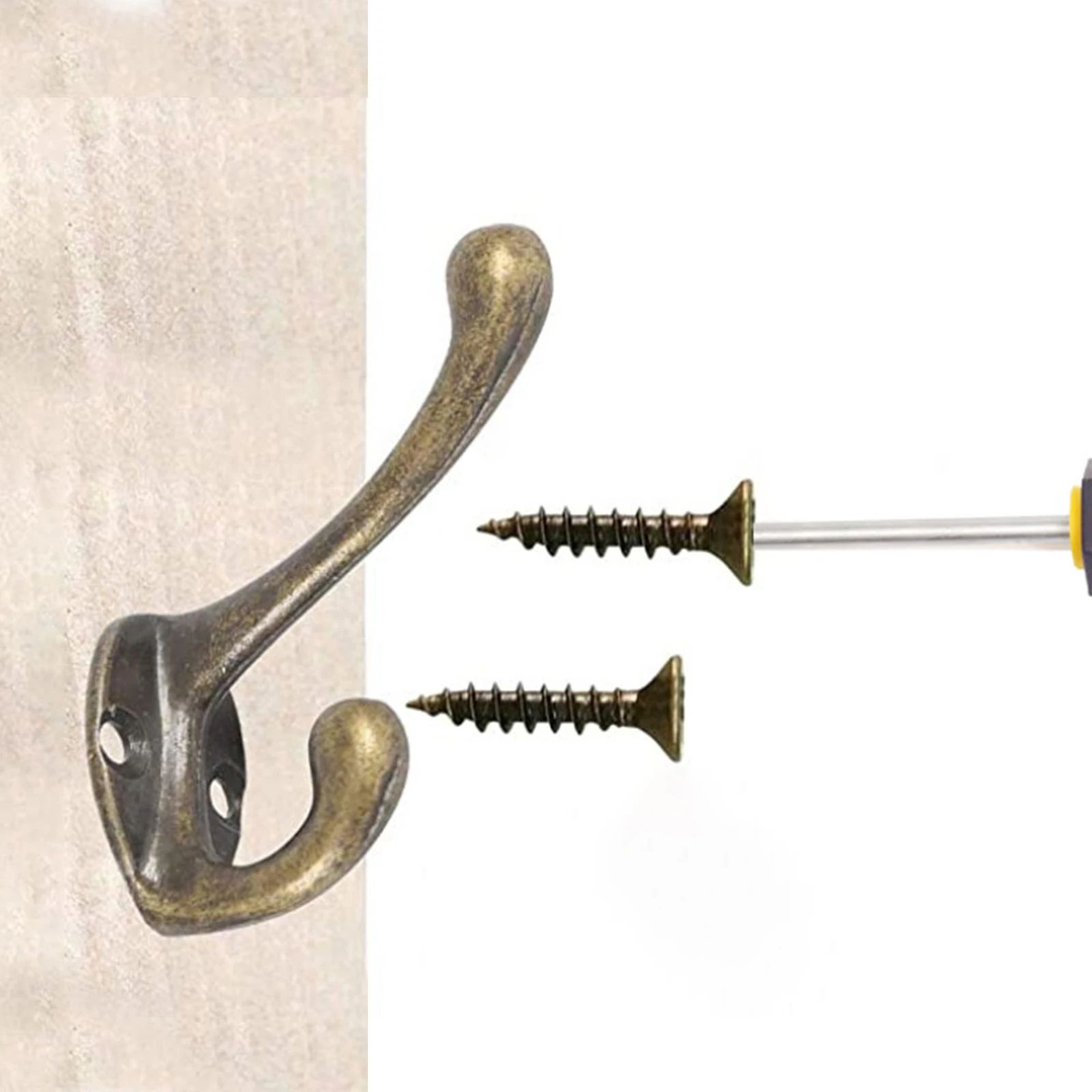 Vintage Bronze Heavy Duty Coat Hooks Set 1020 Pack WallMounted Double Prong Hooks With Screws 3