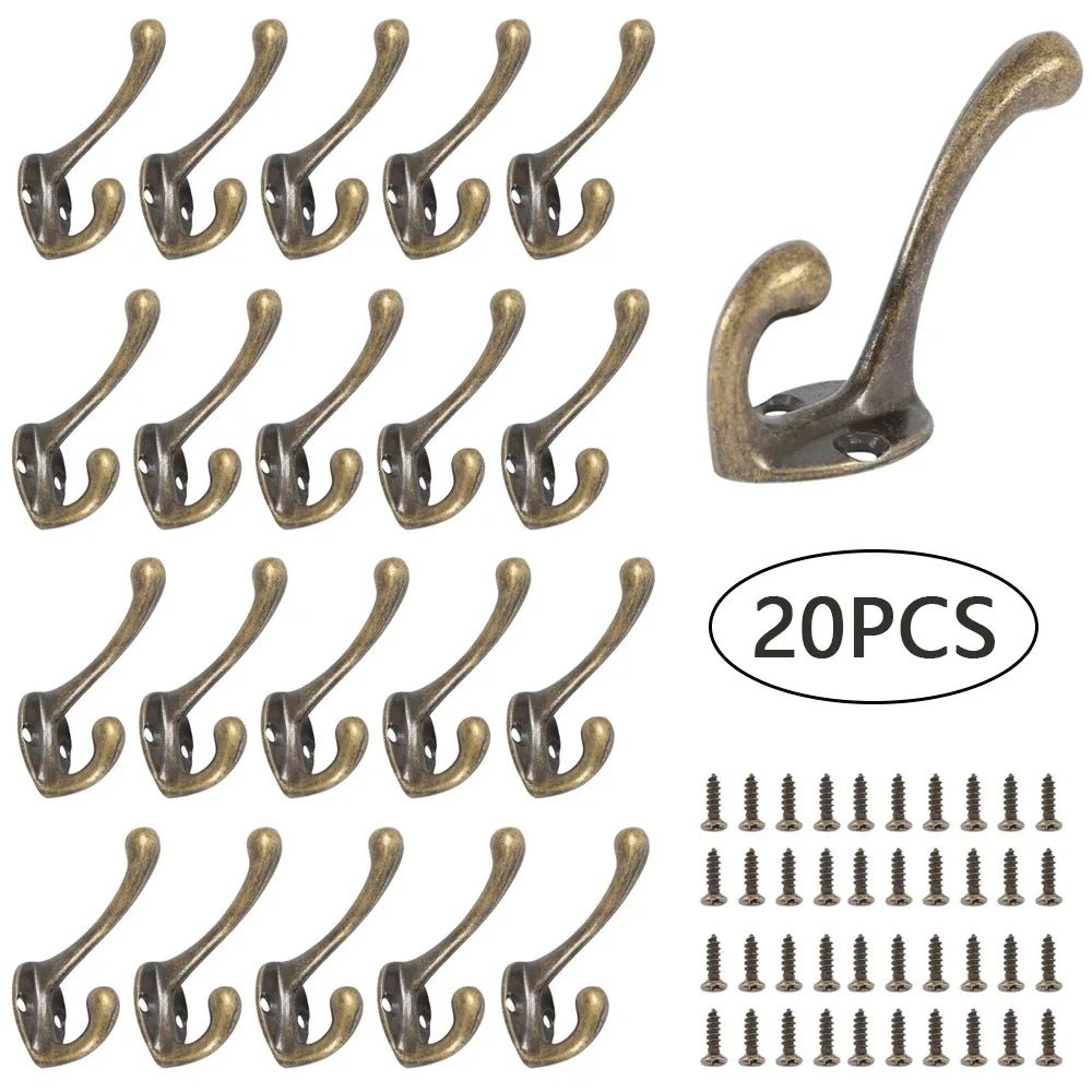 Vintage Bronze Heavy Duty Coat Hooks Set 1020 Pack WallMounted Double Prong Hooks With Screws 7