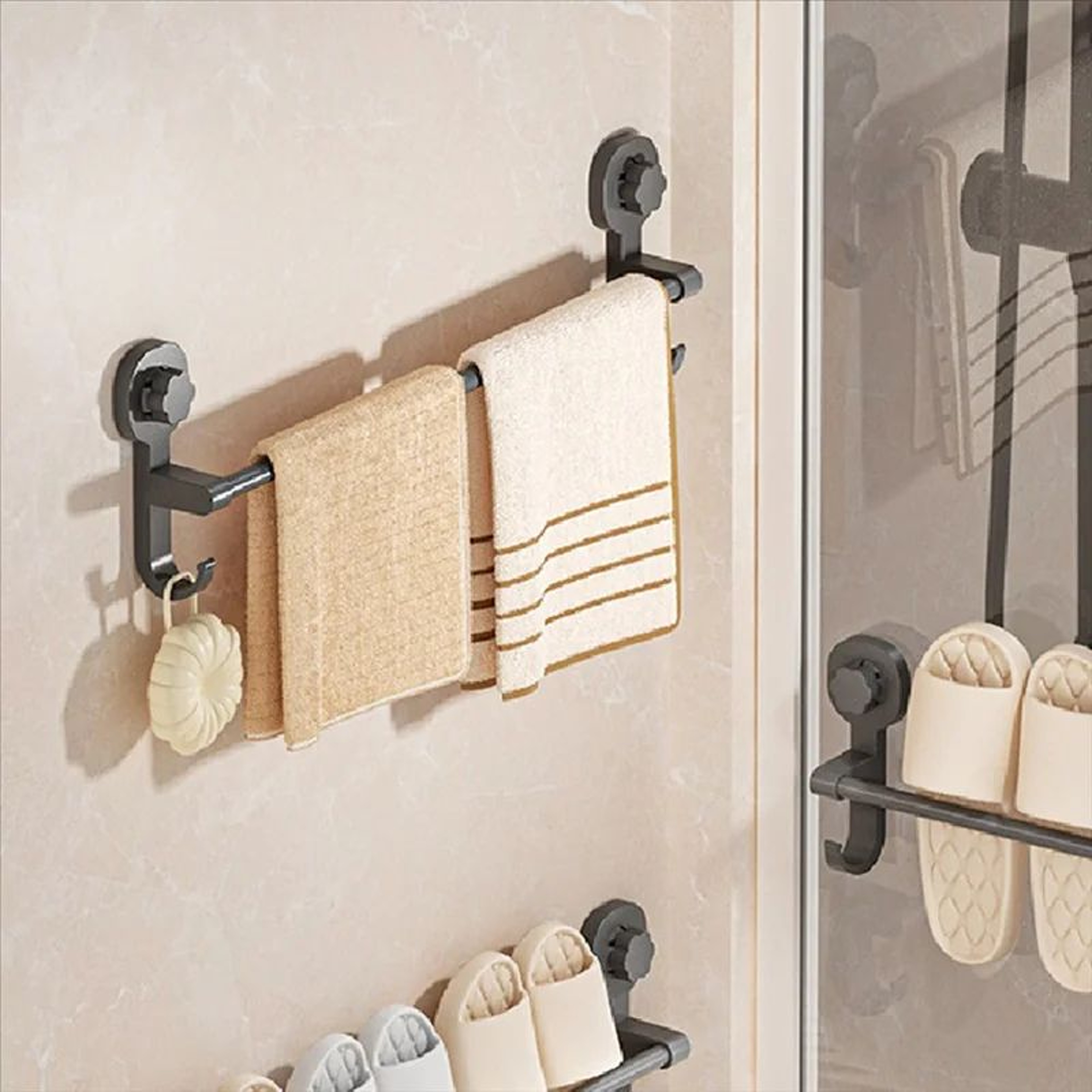 AquaHold Telescopic Suction Cup Towel Rack  No Drill Wall Mounted Towel Bar 3
