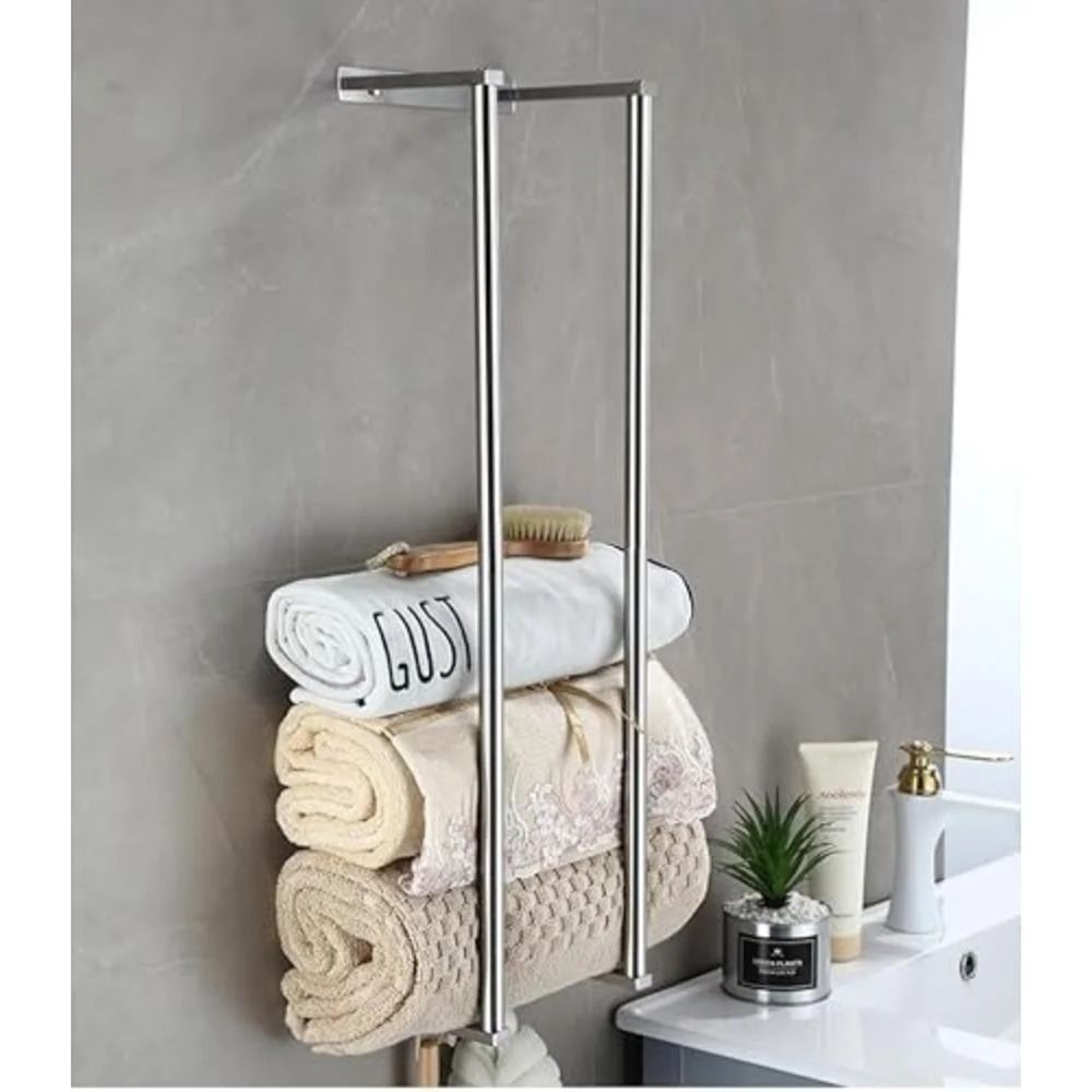 Modern Wall Mounted Towel Rack For Rolled Towels  Stainless Steel Bathroom Storage Organizer 3