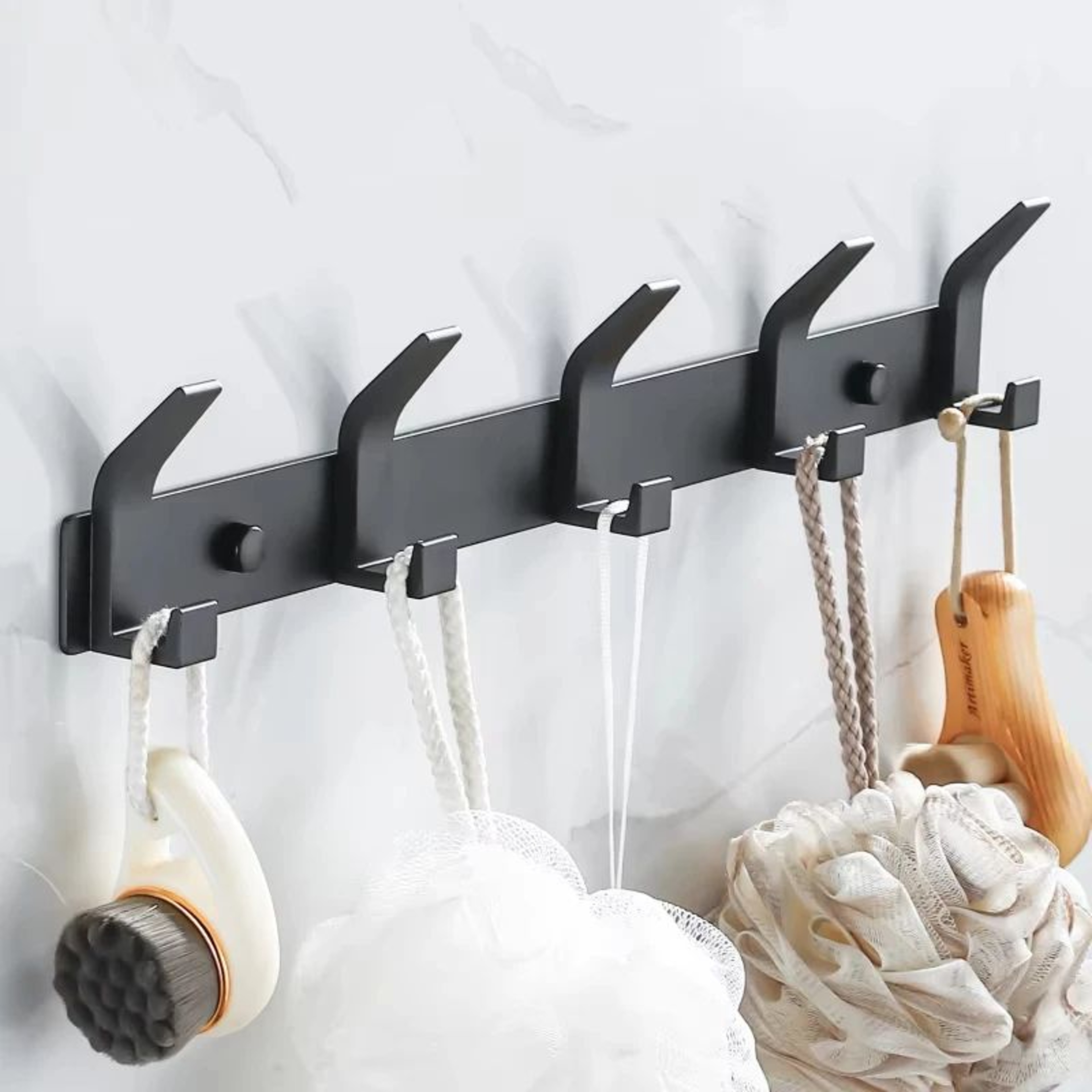 Modern Black Aluminum Wall Hook Rack  SpaceSaving Towel  Coat Holder For Bathroom And Entryway 0