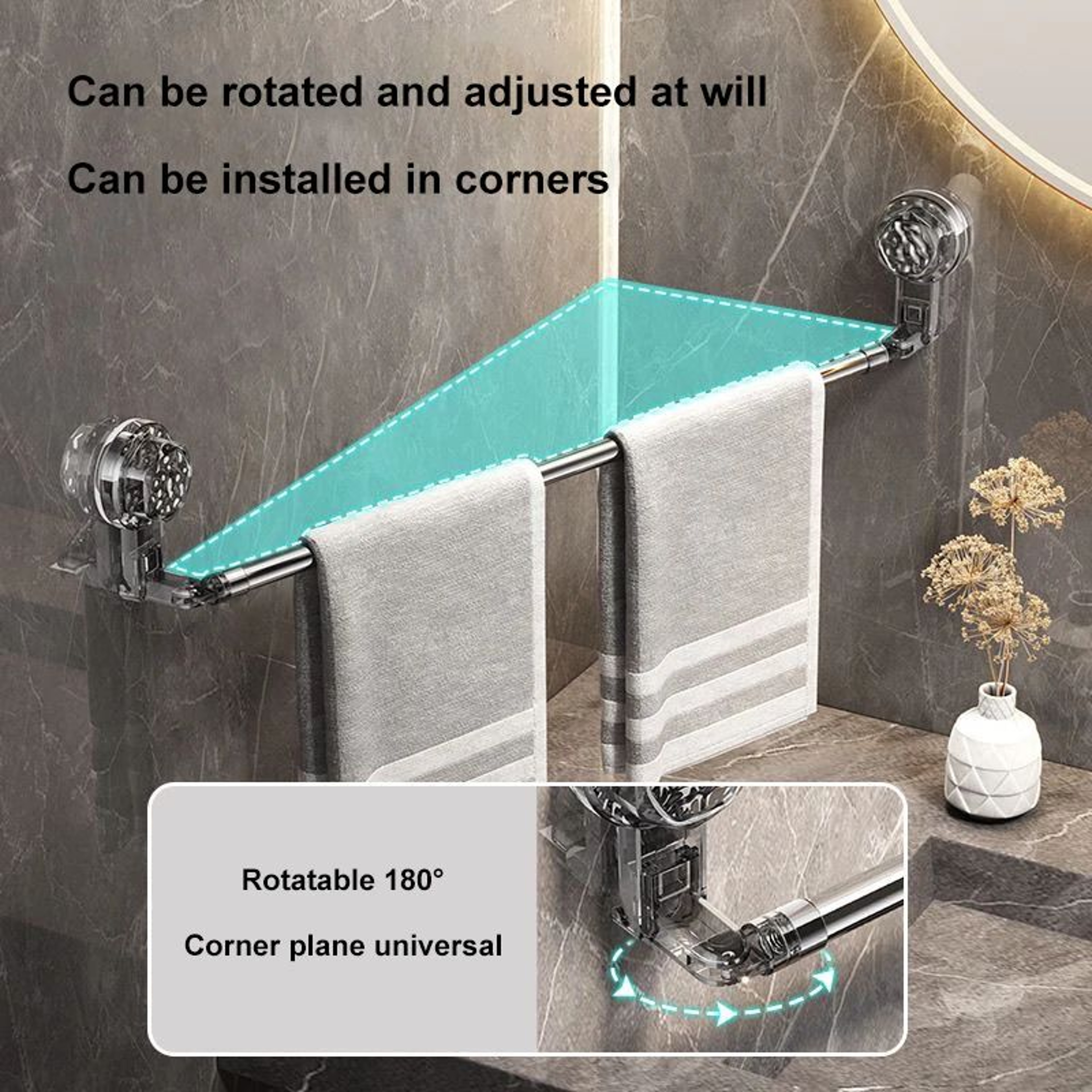 FlexiGrip No Drill Towel Rack  Retractable Suction Cup Towel Bar For Bathroom  Kitchen 2