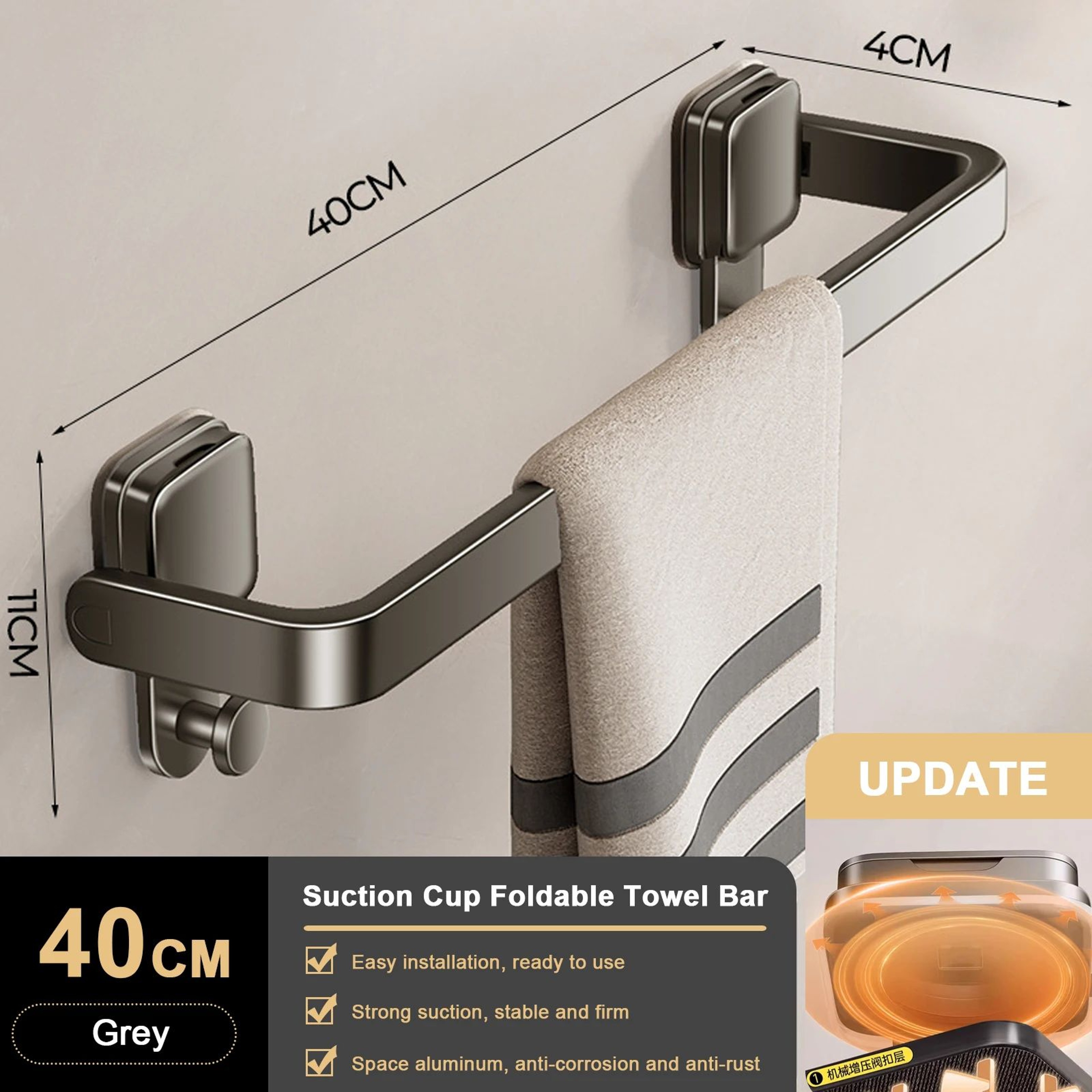 FlexiHold No Drill Towel Bar  Folding Suction Cup Wall Mount Towel Holder 7