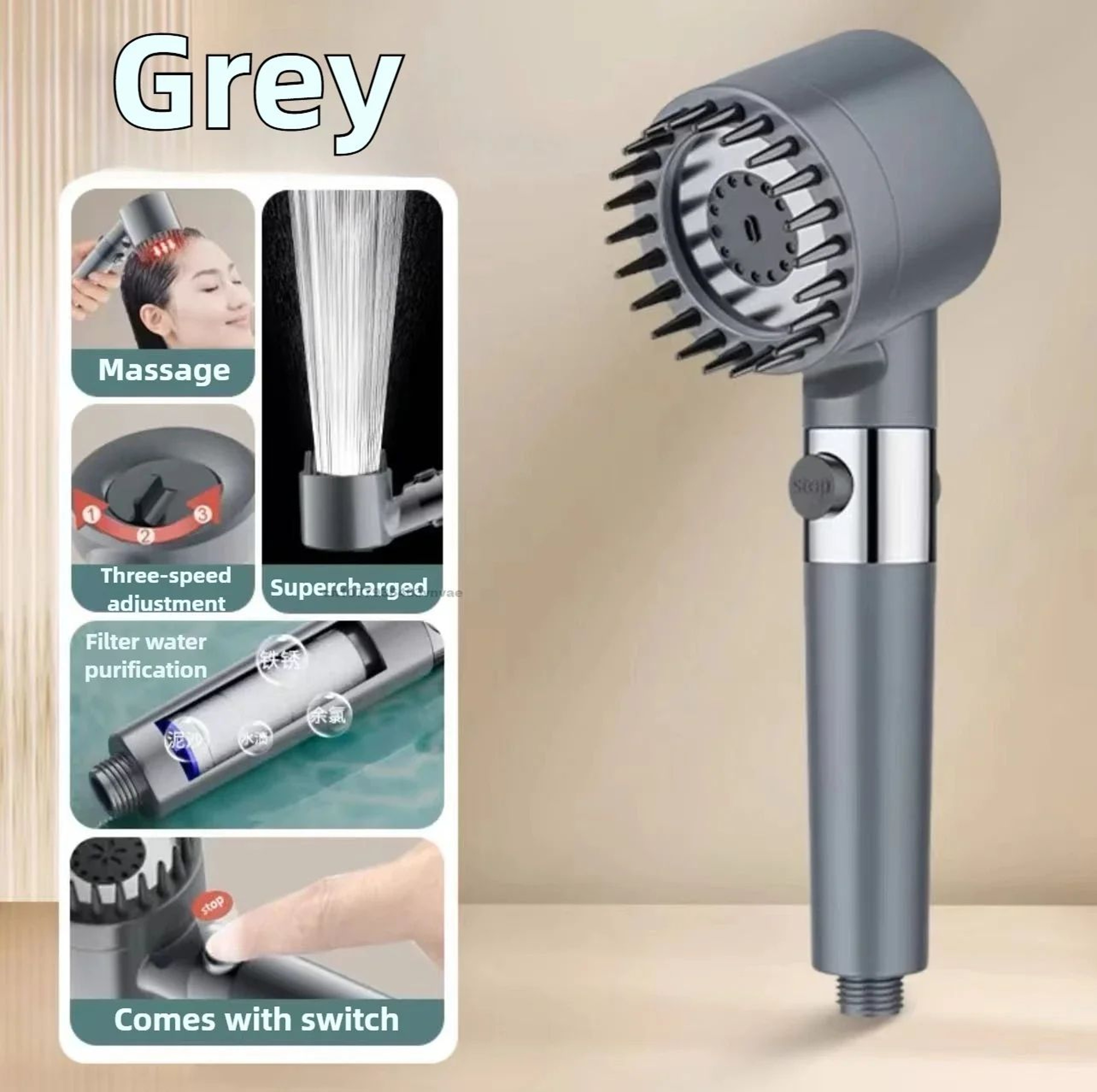 PureFlow High Pressure Filtered Shower Head With OneKey Stop  Massage Spray 6