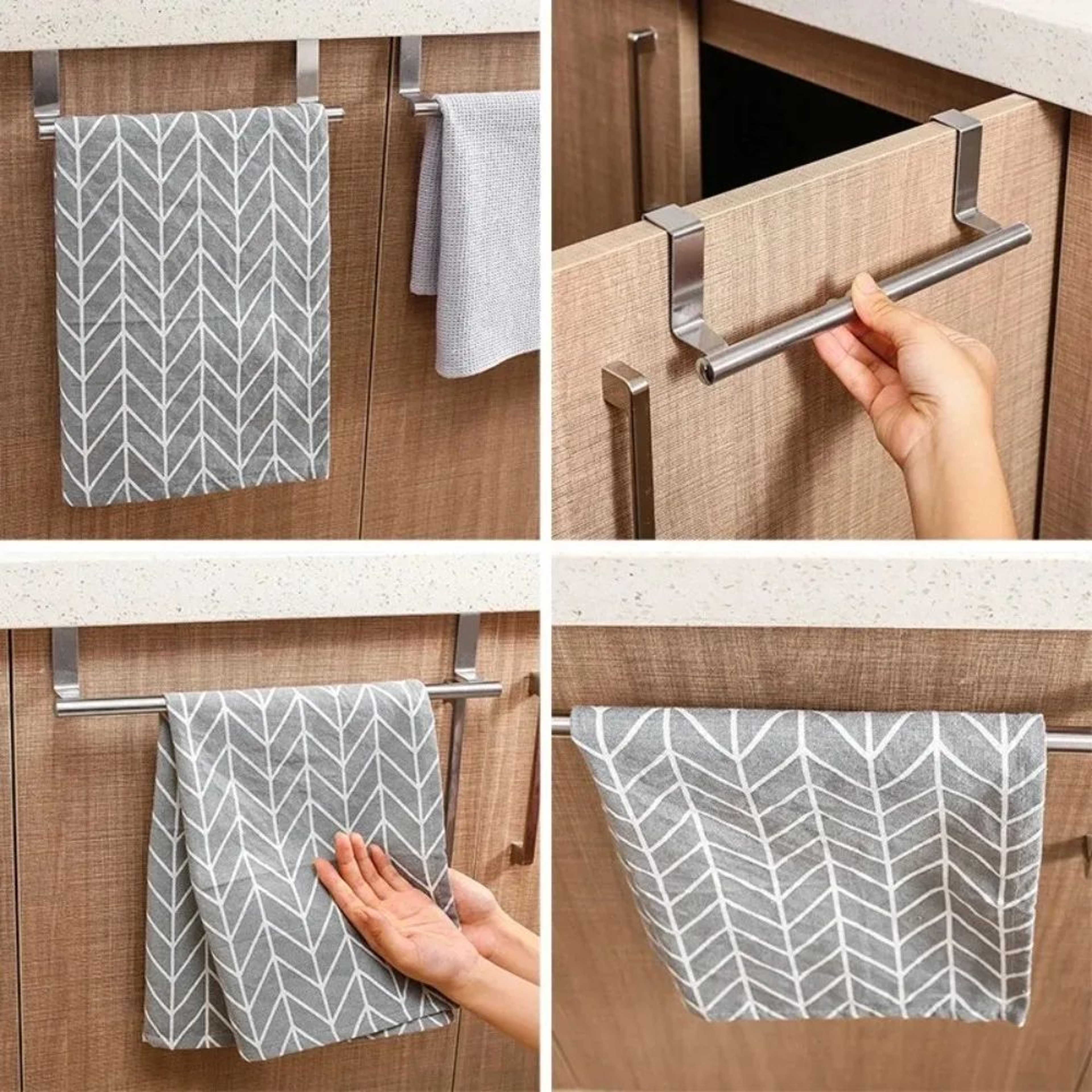 NoDrill Stainless Steel Towel Bar  Over The Door SpaceSaving Bathroom  Kitchen Rack 3
