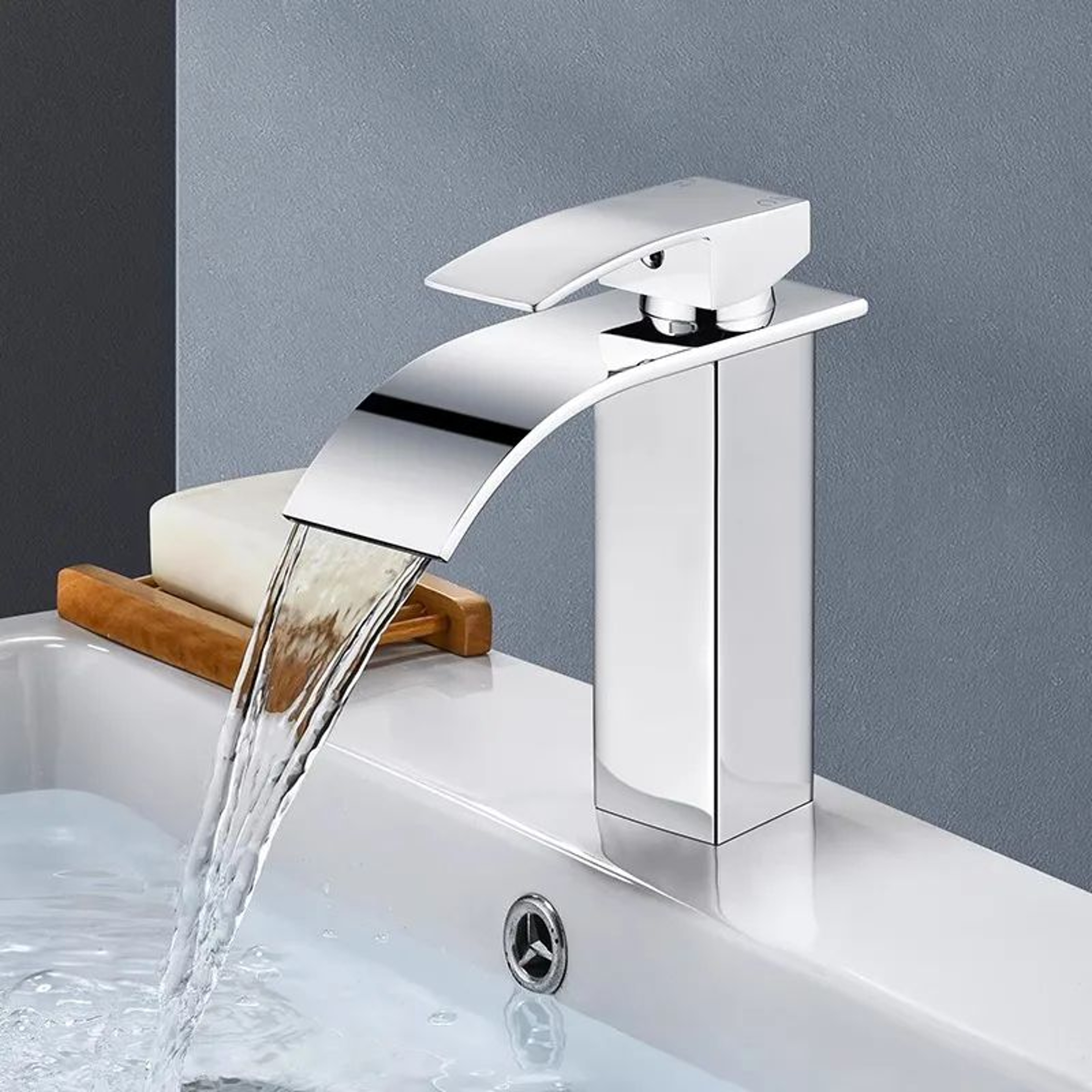 Matte Black Waterfall Bathroom Faucet With Hot  Cold Supply Lines 1