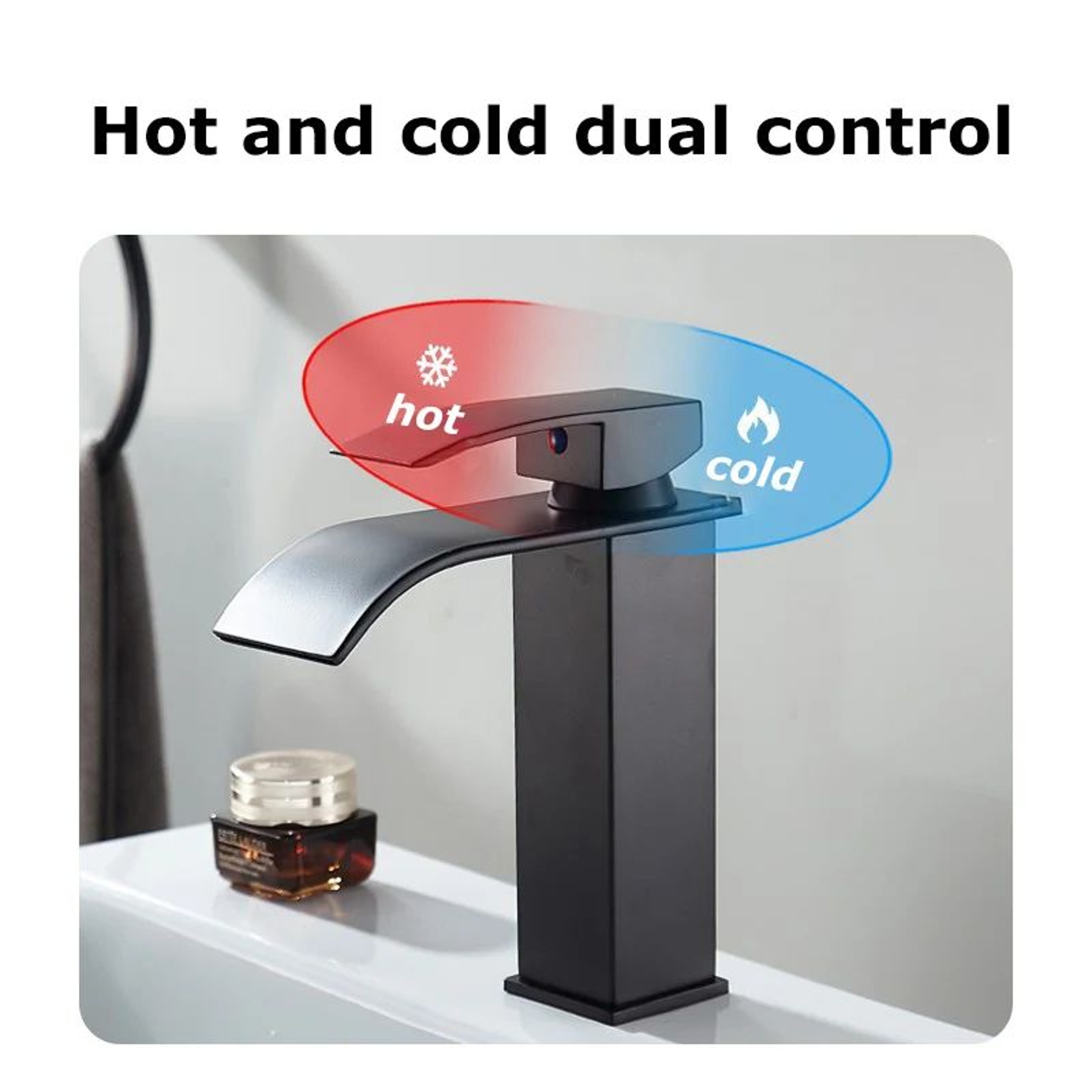 Matte Black Waterfall Bathroom Faucet With Hot  Cold Supply Lines 2