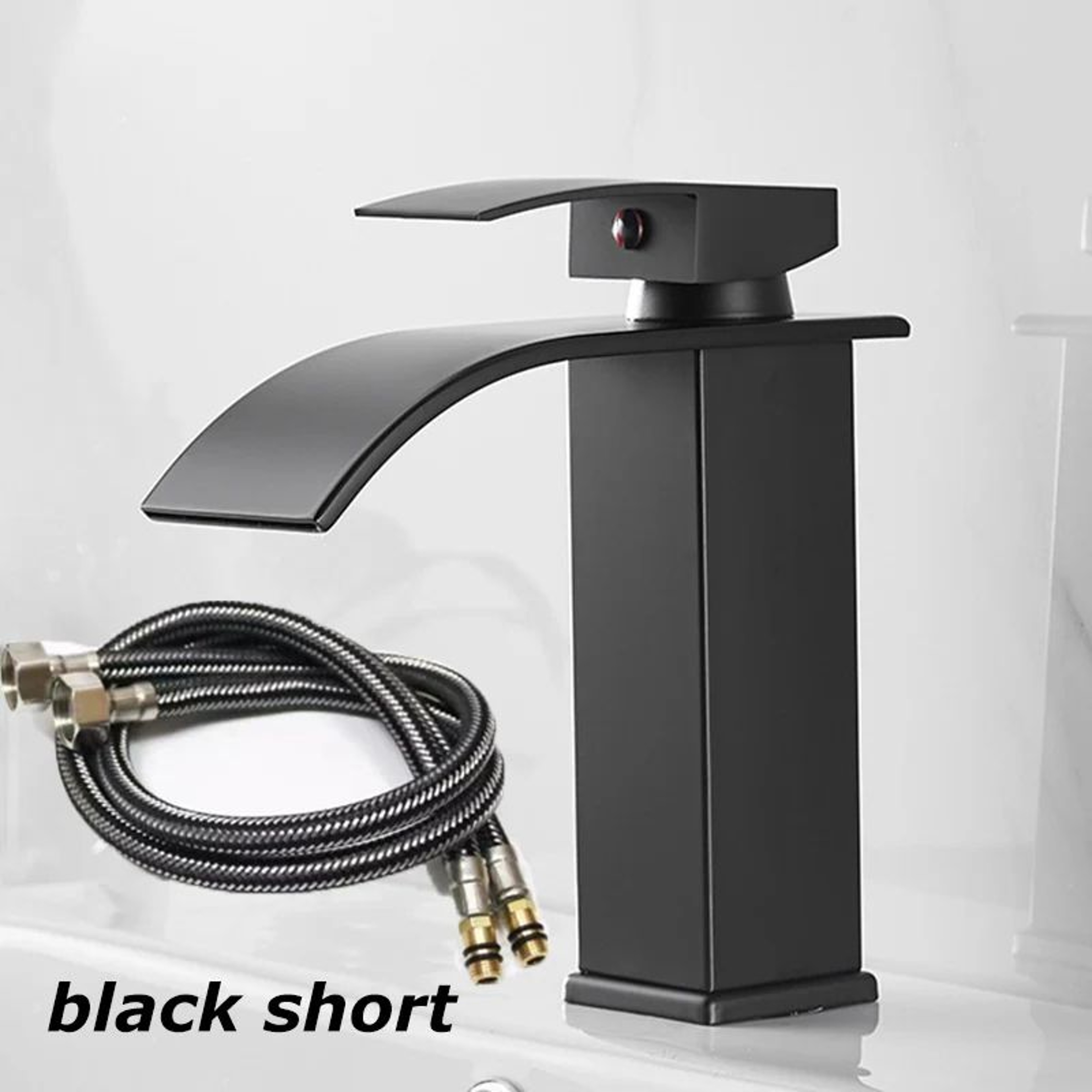 Matte Black Waterfall Bathroom Faucet With Hot  Cold Supply Lines 6